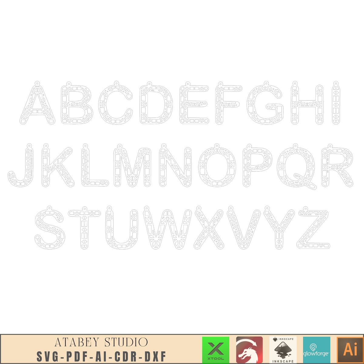 Wooden Alphabet Christmas Ornament Laser Cut File A-Z Letter Decor Laser Cut Templates 1036