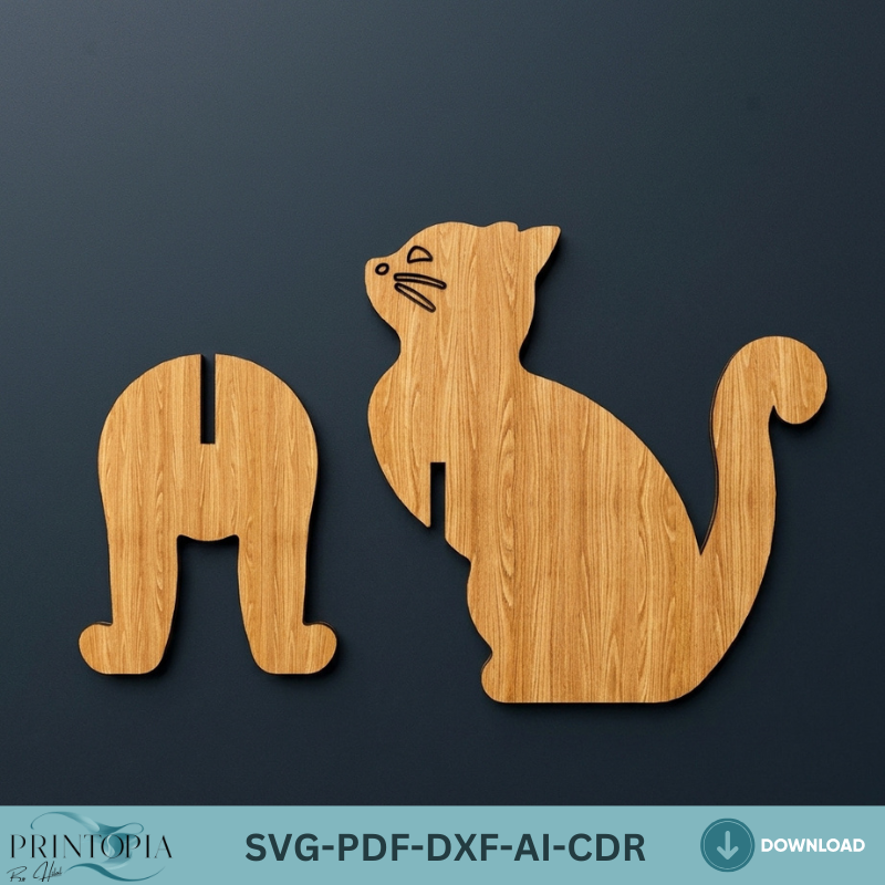 Standing Wood Cat Laser Cut Files Plywood Animal Silhouette Decor Template
