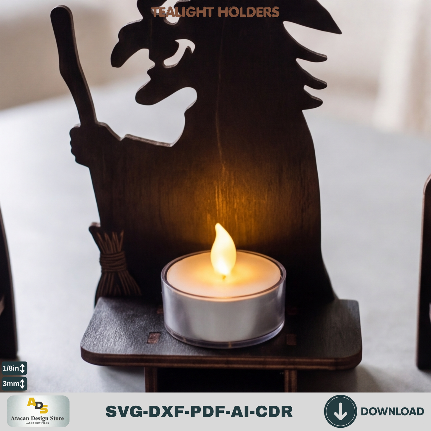 Halloween Monster Tealight Holder Laser Cut SVG Dracula Witch Frankenstein