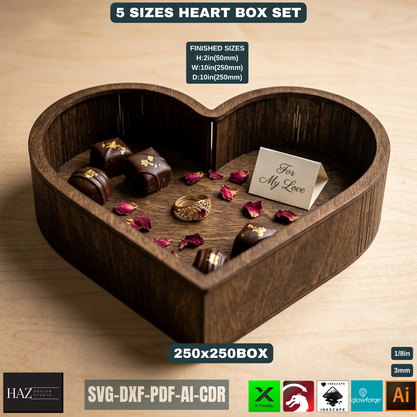 Heart Keepsake Box Design Living Hinge Jewelry Boxes Valentines Day Gift Box Bundle 531