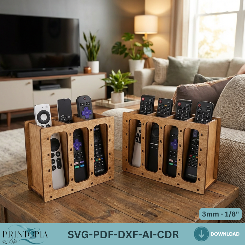 Laser Cut Remote Control Organizer Box Template, TV Remote Holder Stand Pattern 334