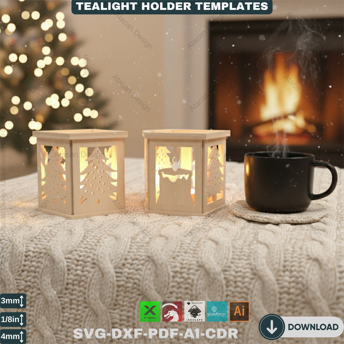 Candle Holders - Floor Tealight Lanterns - Christmas Light Laser Cut -New Year Light Design 352