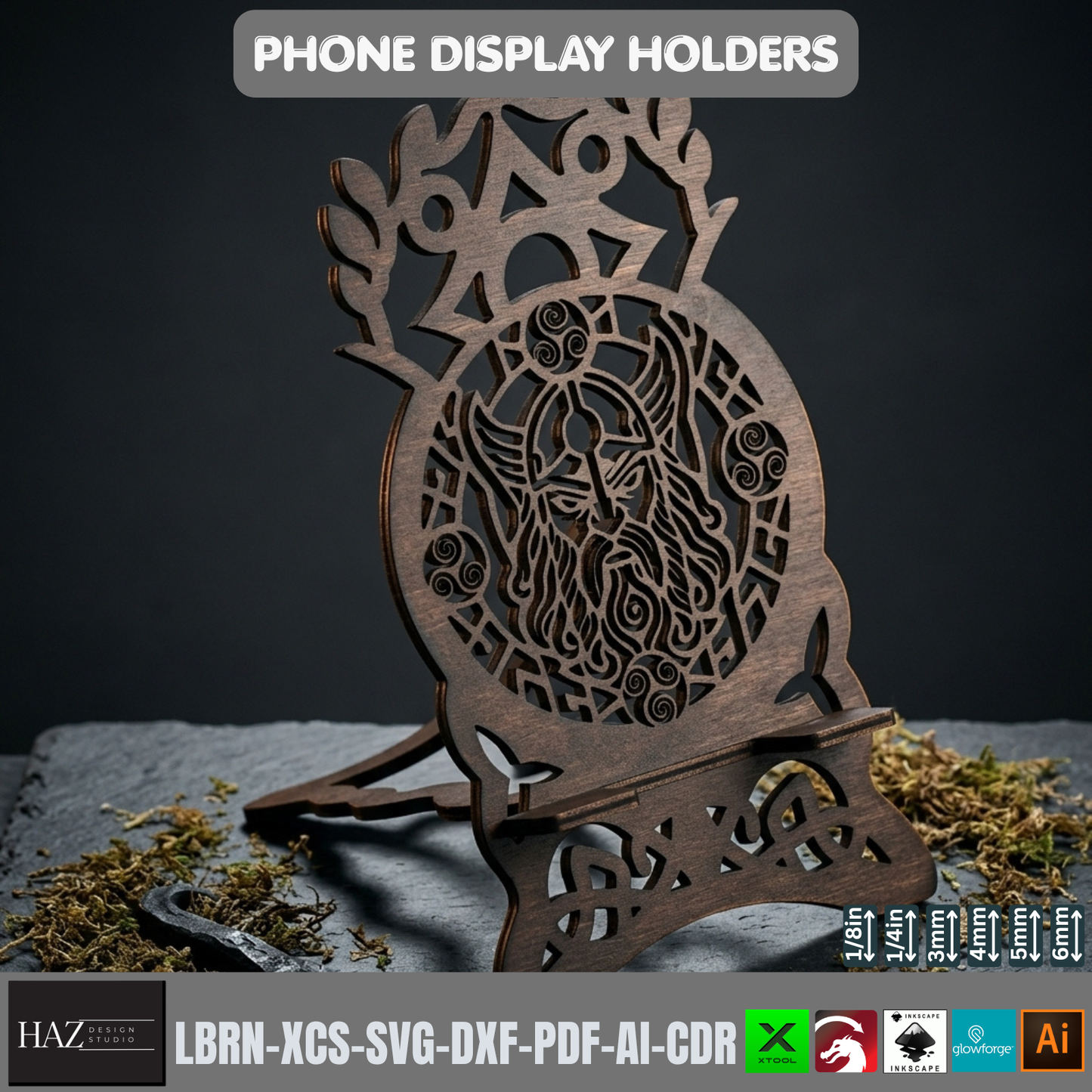Celtic Viking Phone Stand Laser Cut File Set 9 Designs Wood Holder 562