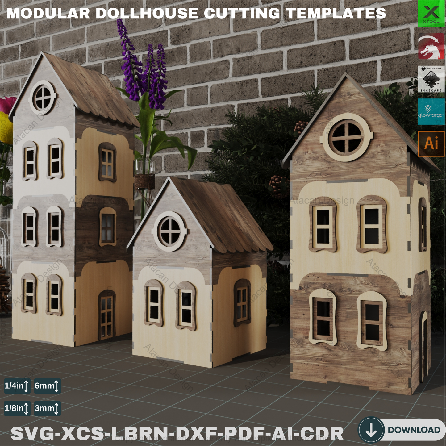 Modular Dollhouse Laser Cutting Files, Wooden House Template, Miniature House DIY, Miniature Dollhouse Design, Modular House SVG 832