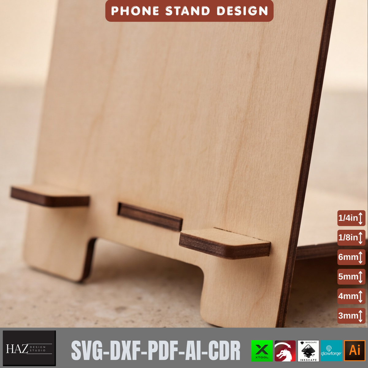 Minimalist Plywood Cell Phone Holder Laser Template Desk Organizer Smartphone Display Stand