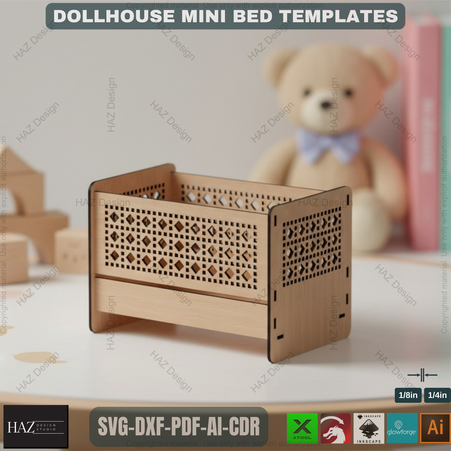 Plywood Doll Cradle Laser Vector Files /  Crib Toy For Dolls / Wood Baby Bed  SVG DXF CDR Ai 067