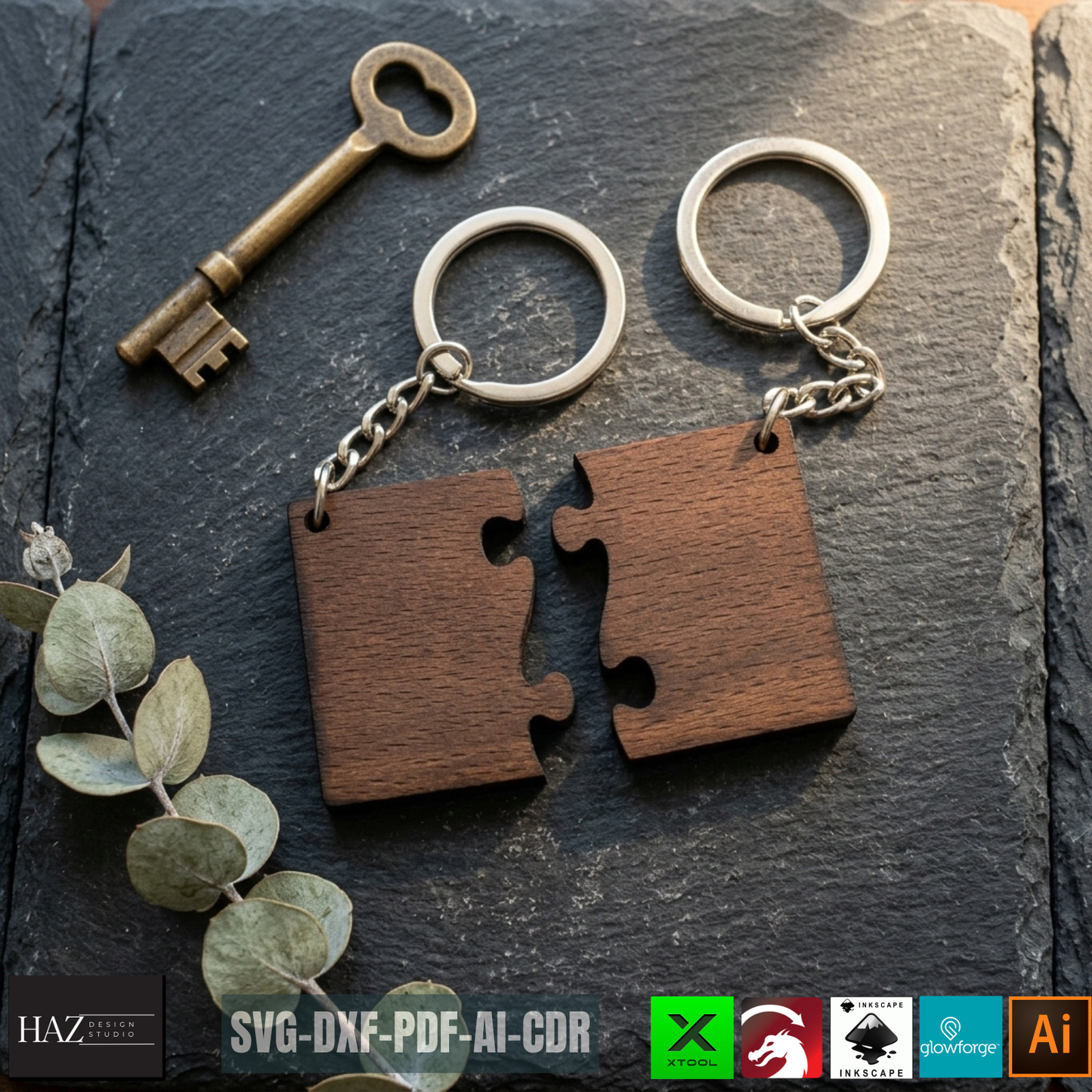 Puzzle Piece Keychain for Couples Heart Round Rectangle Key Heart Designs DIY Anniversary Gift