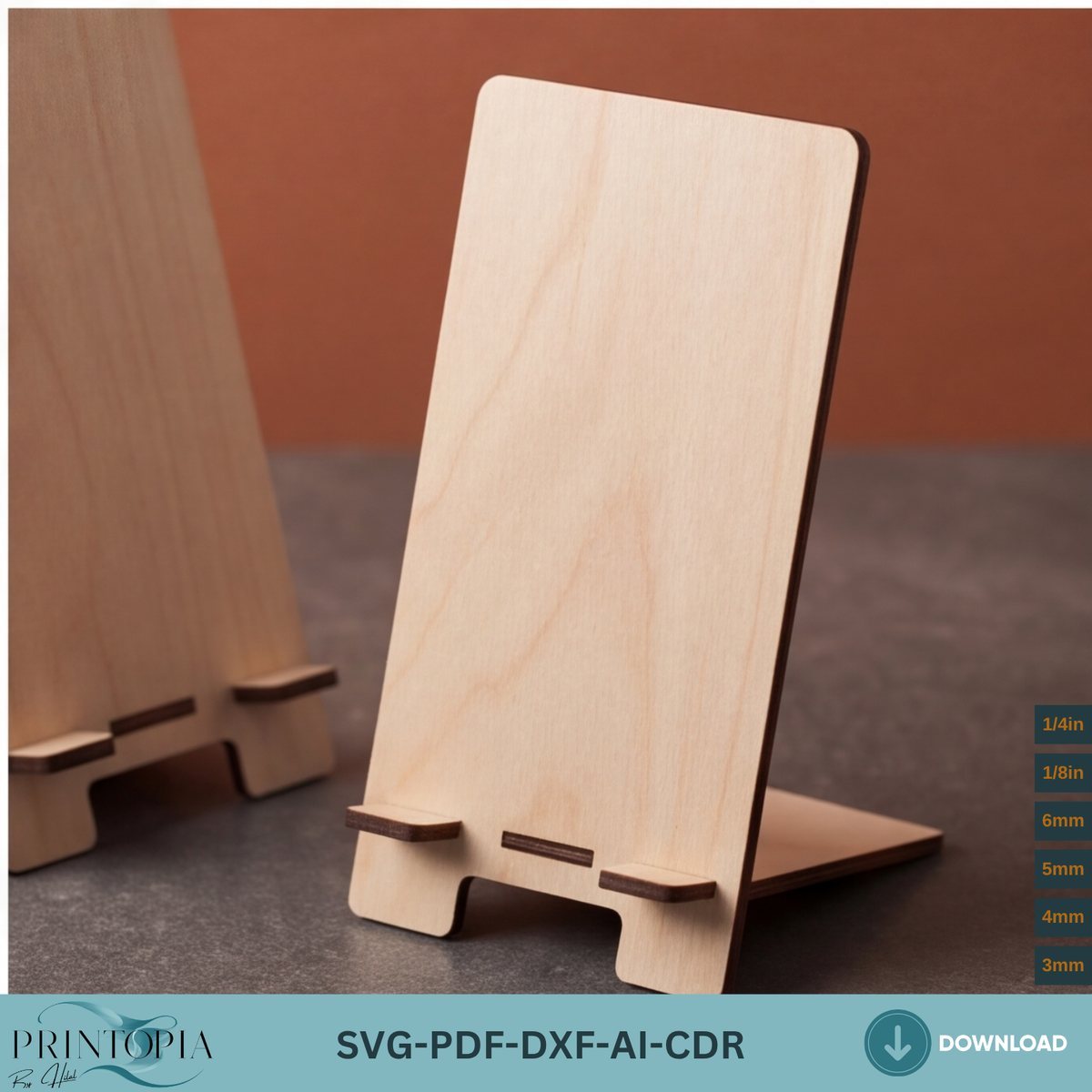 Laser Cut Phone Holder Template, Plywood Smartphone Display Stand, Wood Cell Phone Dock Gift Idea