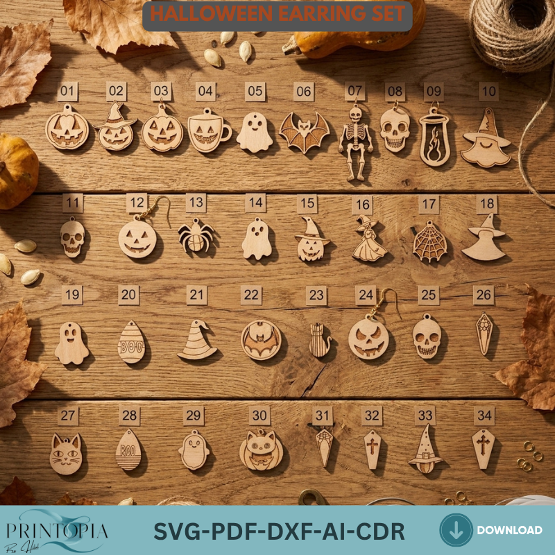 34 Halloween Earring Laser Cut Templates Wood Jewelry Bundle Halloween Earrings Making