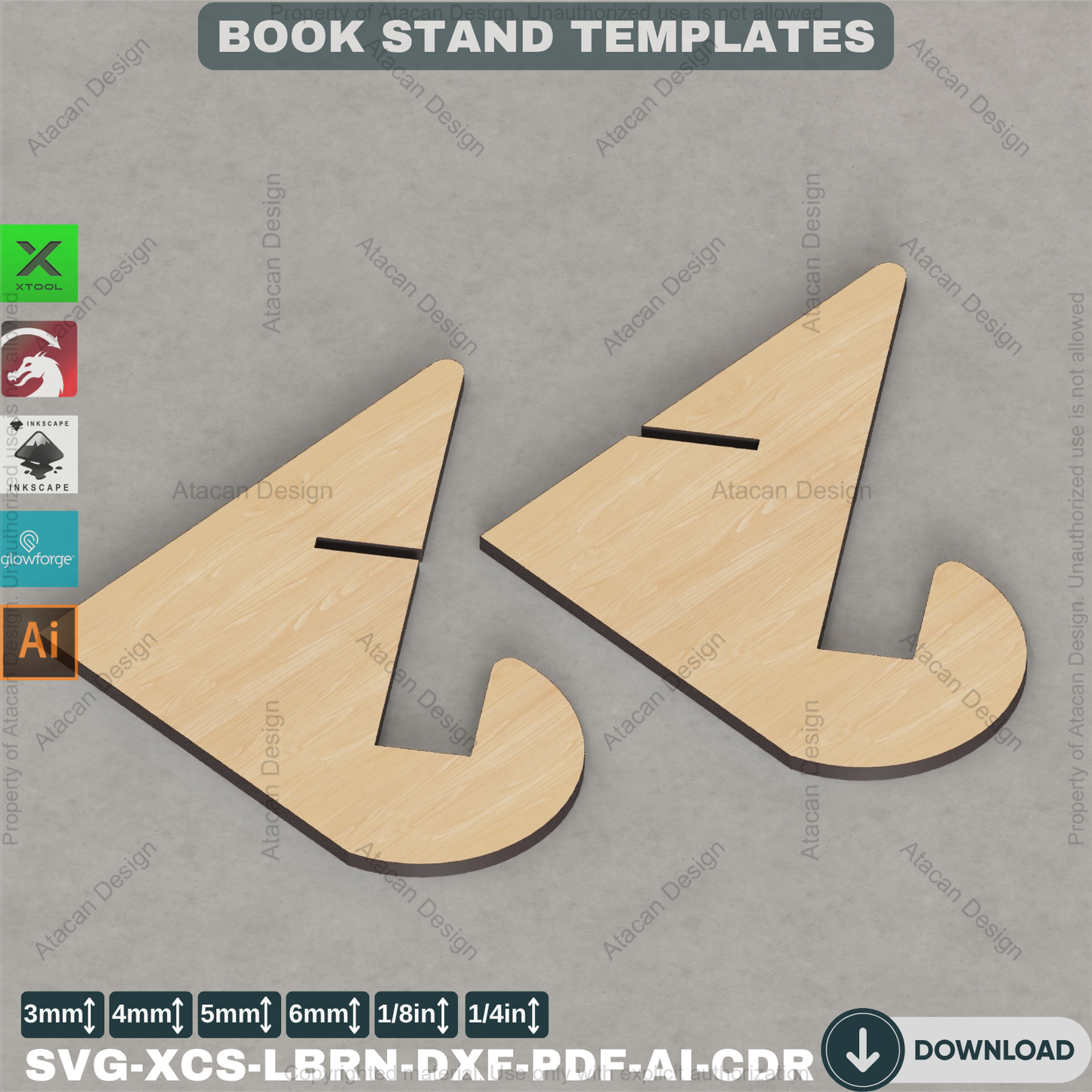 Cookbook Stand, Book Stand Display Laser cut files, SVG-DXF-CDR vector plans, glowforge file 112