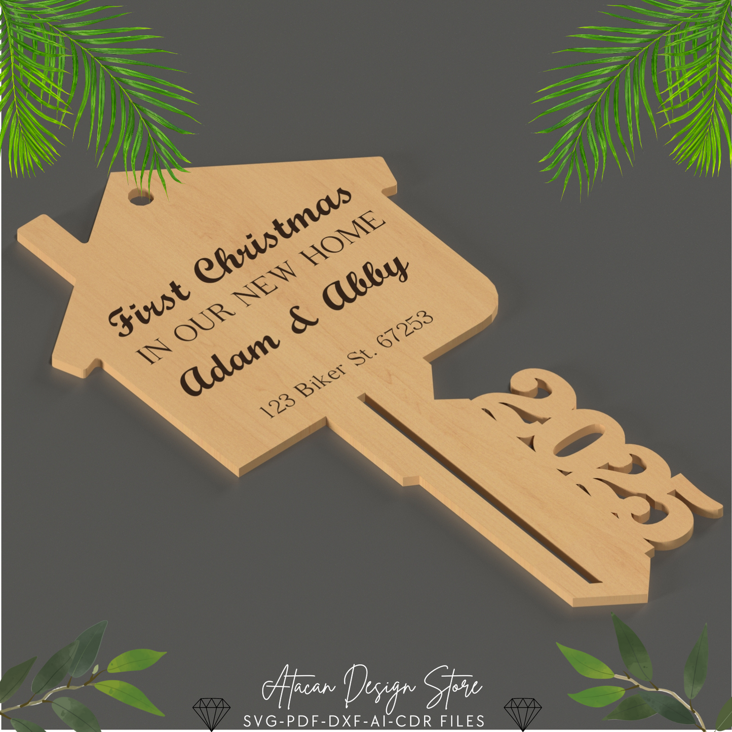 First Christmas in Our New Home Ornament 2025 - Personalized Key Shape Decoration - Custom New House Key Keepsake 668