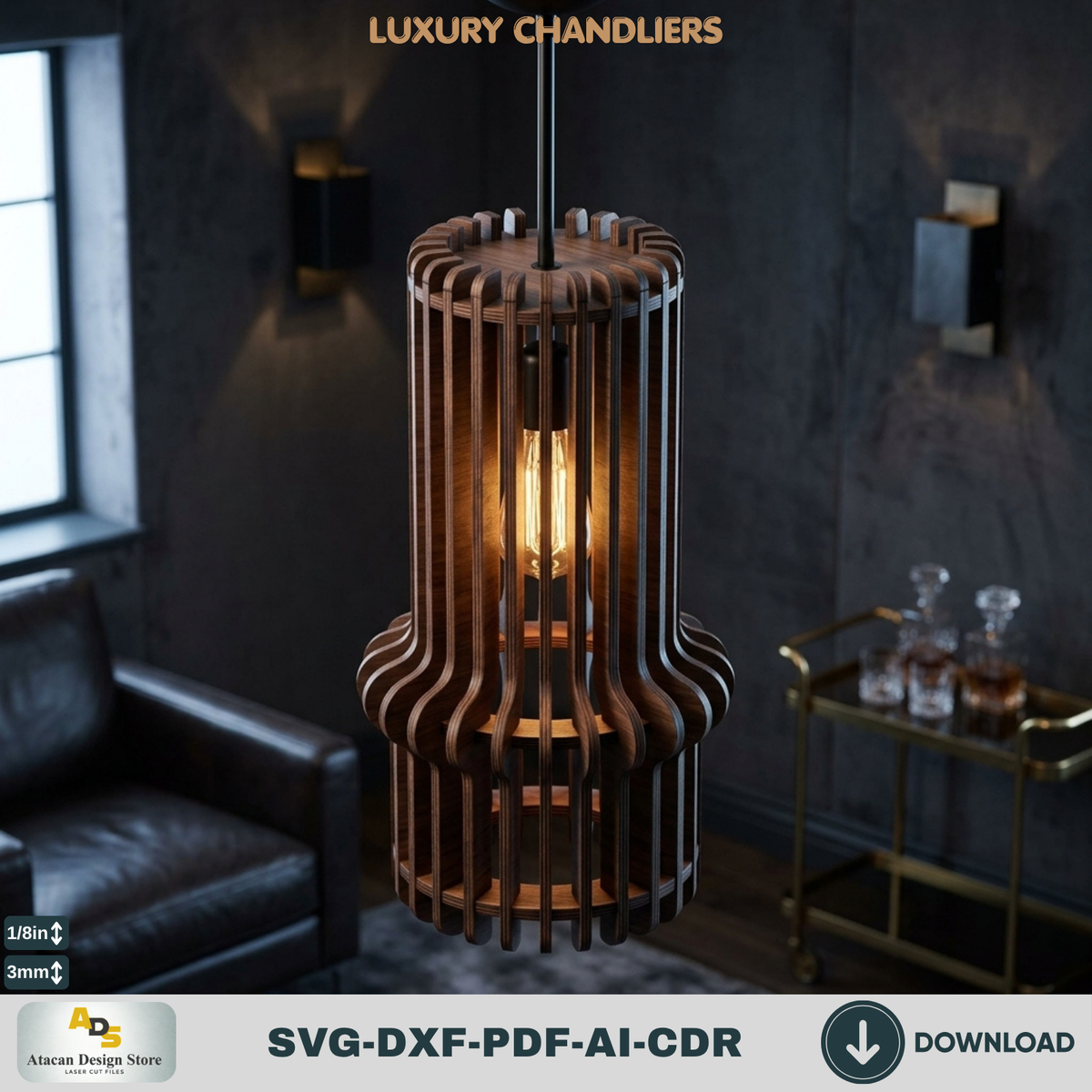 10 Wood Pendant Lamp Laser Cut Files Bundle, DIY Chandelier Shade Templates