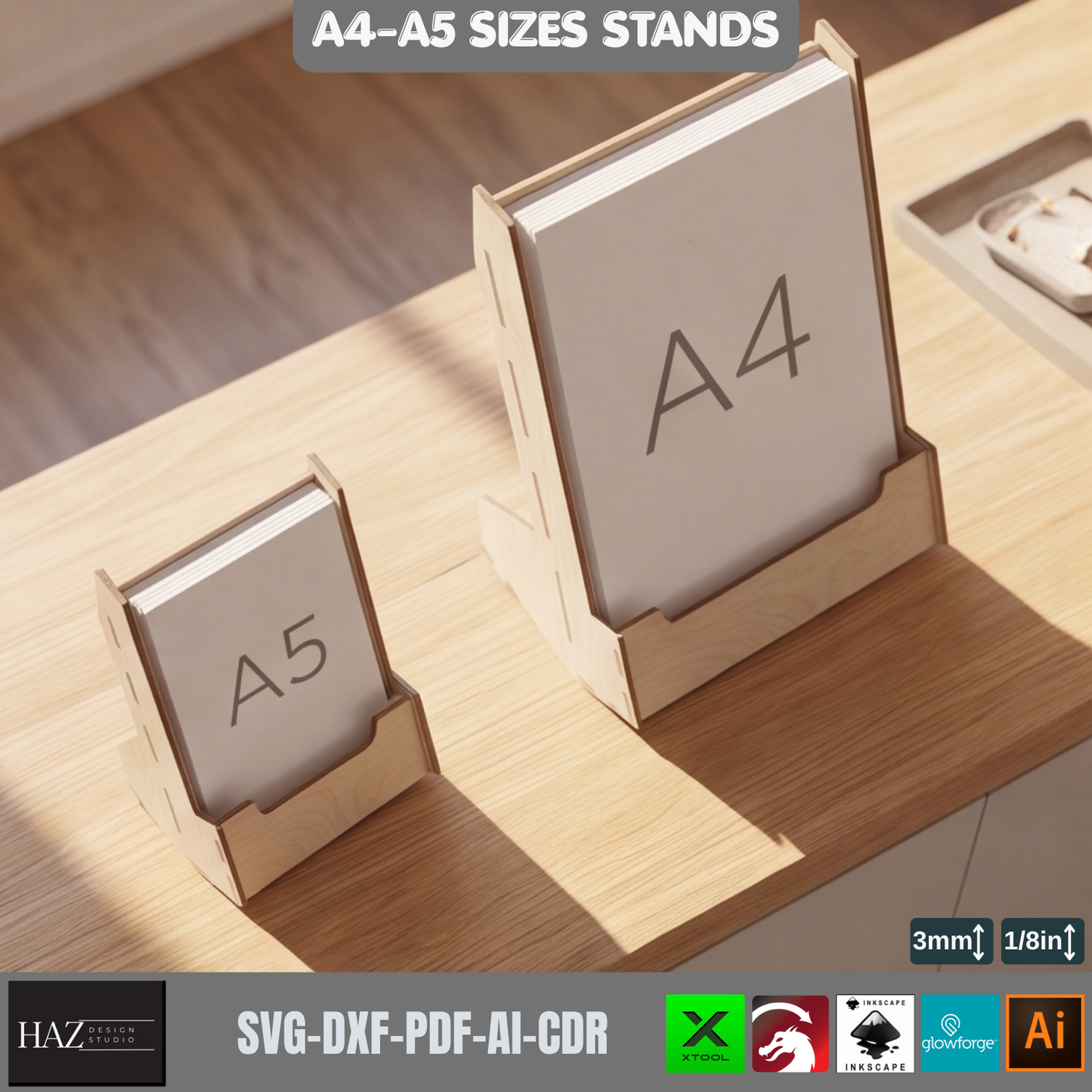 A4 A5 Plywood Display Stand Laser Cut Template Digital Download