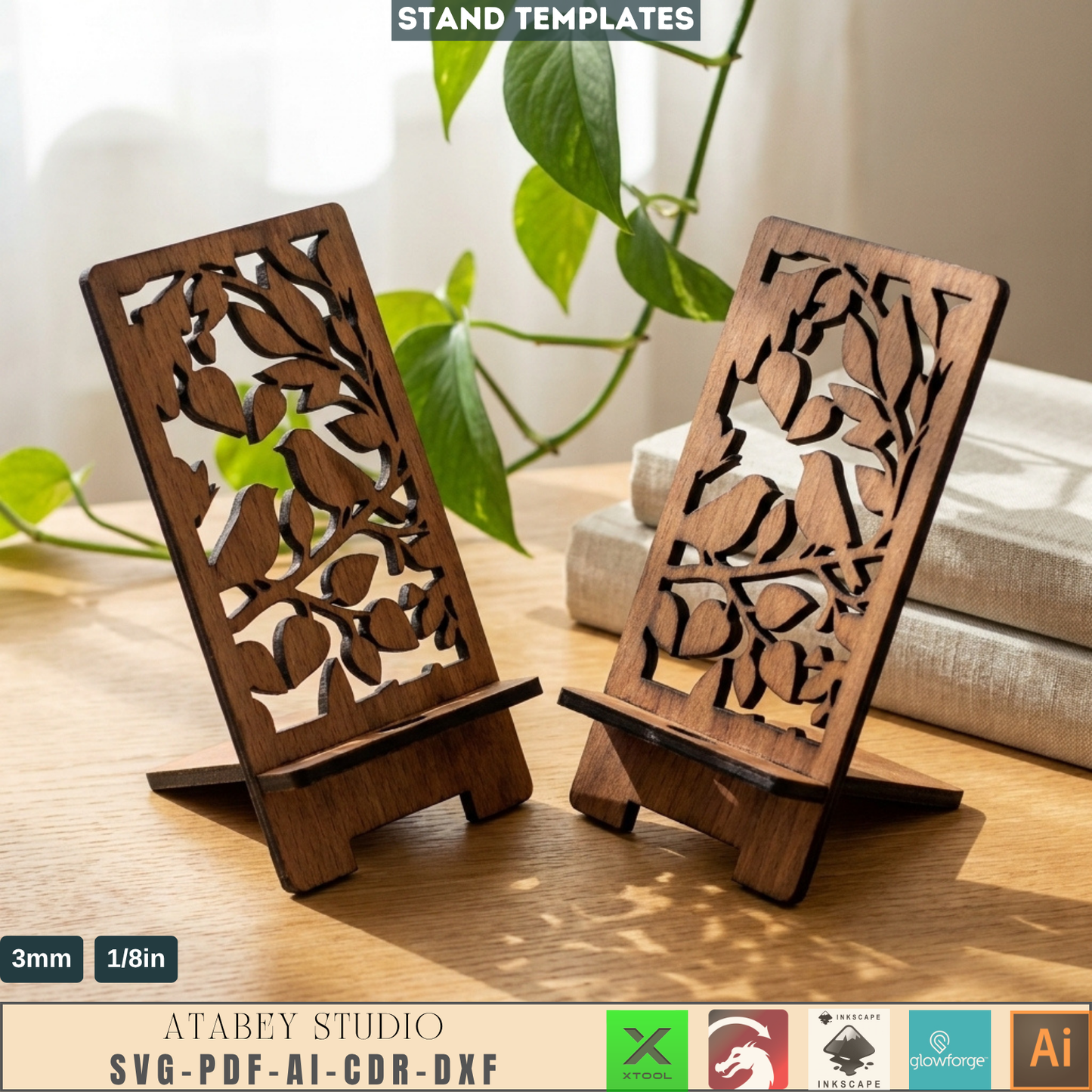 Laser Cut Phone Stand Templates Floral Cell Phone Holder Desk Decor Desktop Display Patterns