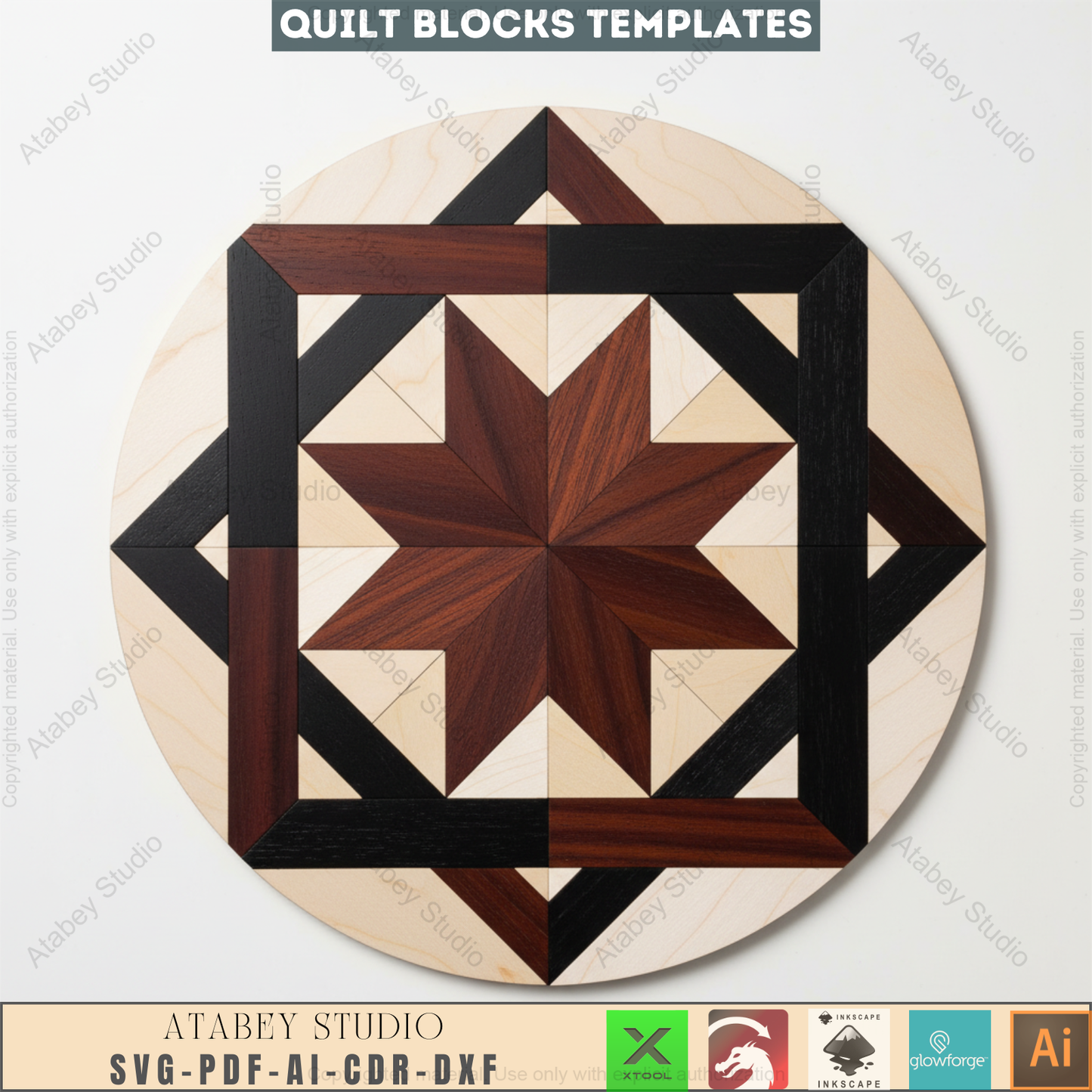 Geometric Quilt Block Patterns for Laser Cutting | Modern Barn Quilt SVG Templates | Printable Abstract Art Mosaic Craft Designs 964
