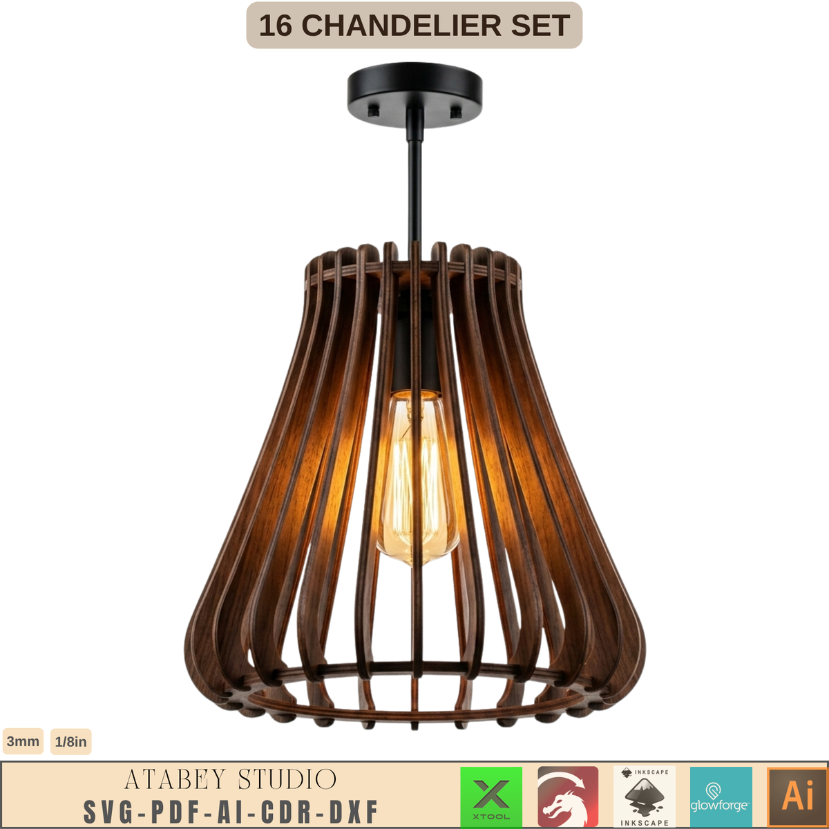 16 Wooden Chandelier Laser Cut Pendant Lamp Shade Templates Plywood Hanging Light