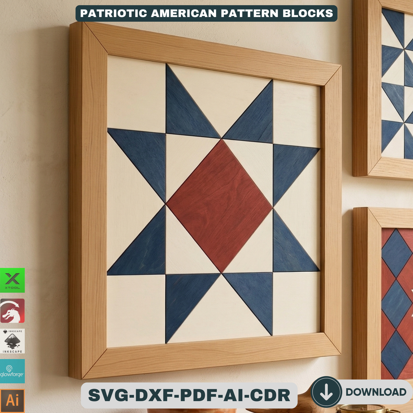 Patriotic Barn Quilt Pattern American Flag Wall Art 4th of July Wood Sign Template Independence Day 942