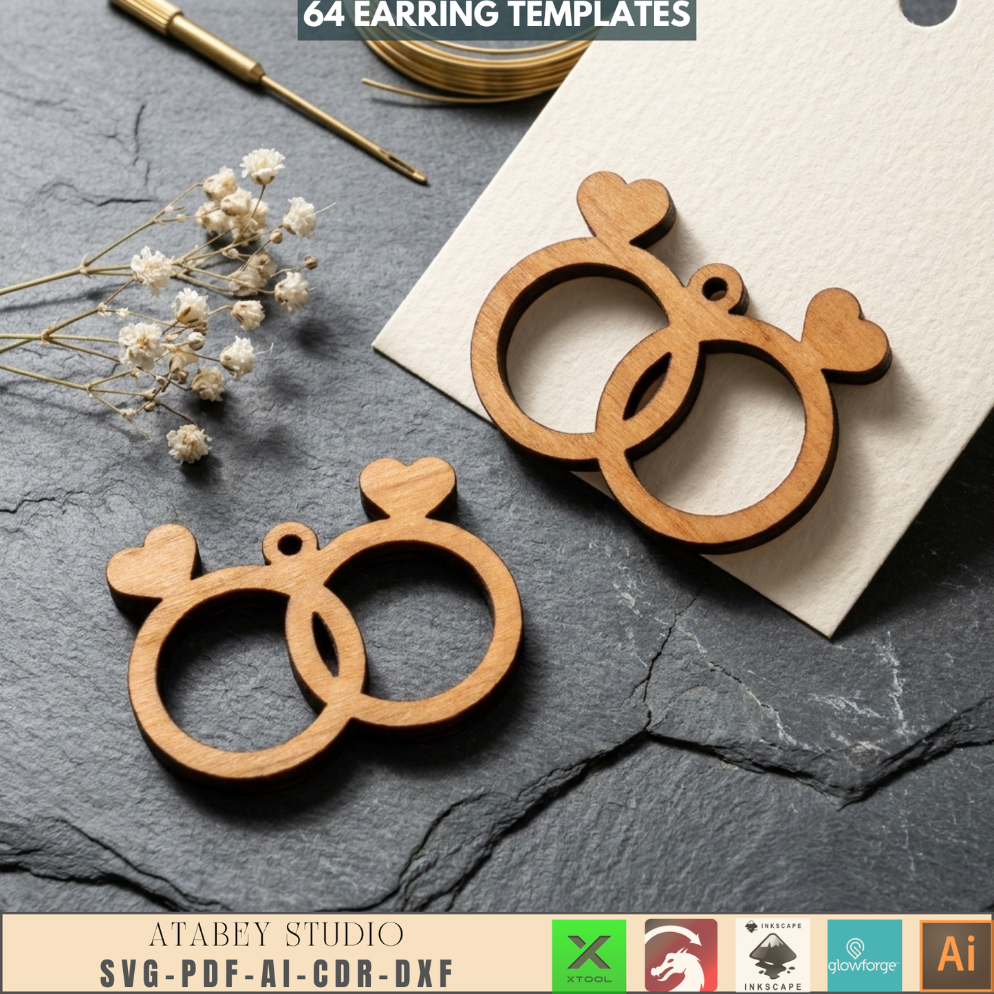64 Earring Bundle Jewelry Making Templates DIY Wood Earrings Geometric Nature Shapes Floral Pattern