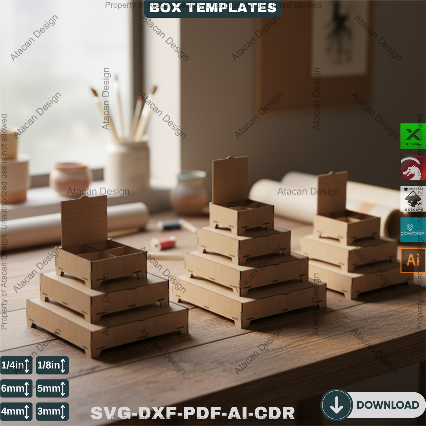 16 Sizes Box Set with Flip Lid and Compartments - Divided Boxes for Storage Organizer 461