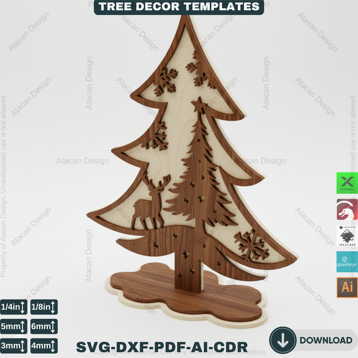 3D Standing Christmas Tree Decor Bundle | Laser Cut Wooden Tree Ornaments | Holiday Table Decoration | Xtool Craft Template 909