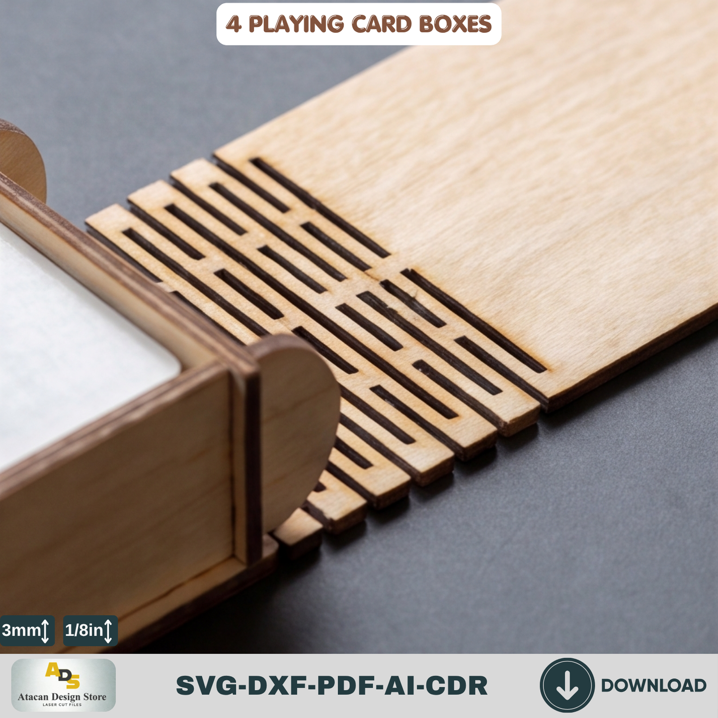 Laser Cut Playing Card Box Template Wooden Poker Deck Holder Laser Cut Deck Case Design