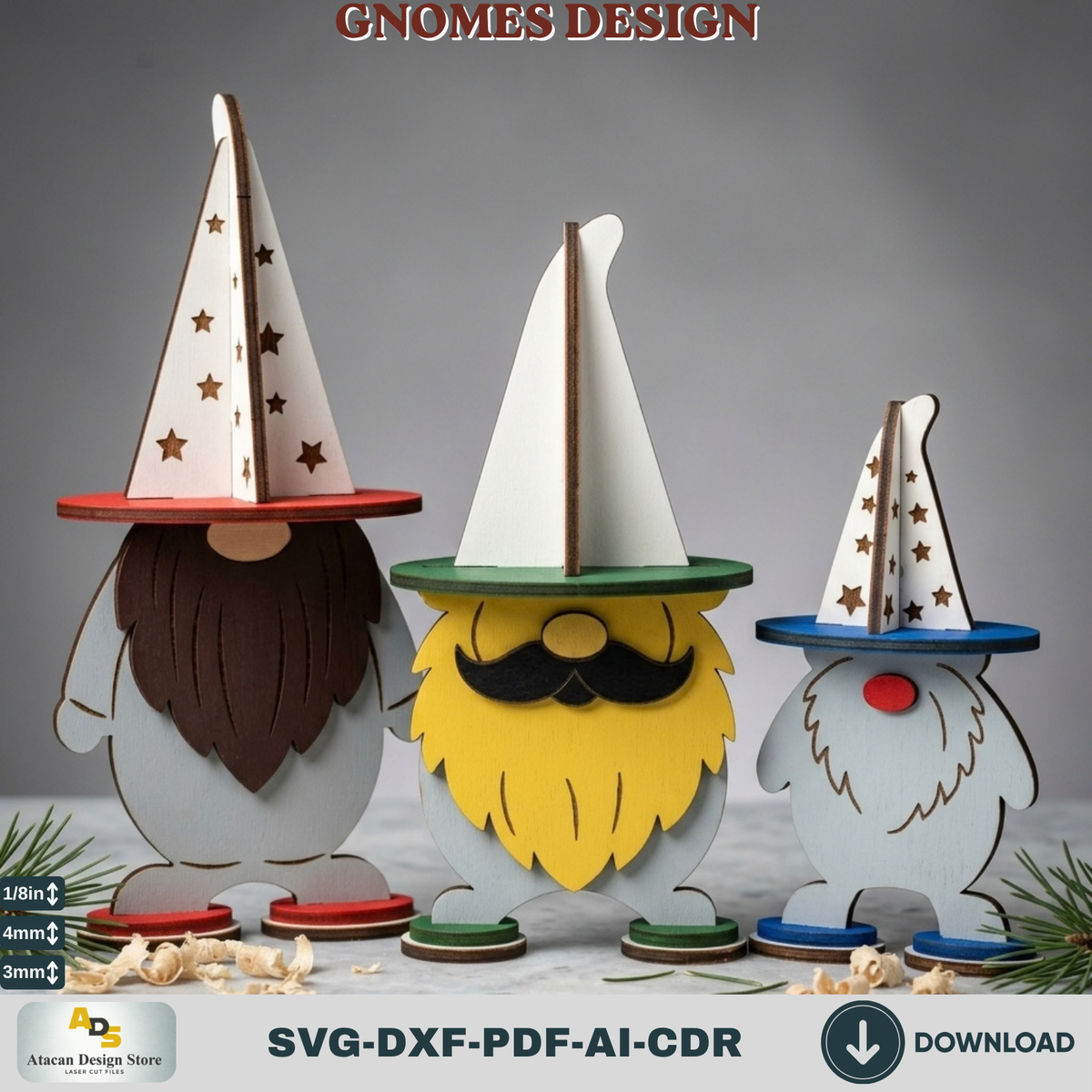 3D Wizard Gnome Laser Cut File Set - Festive Wooden Holiday Figurine SVG 986