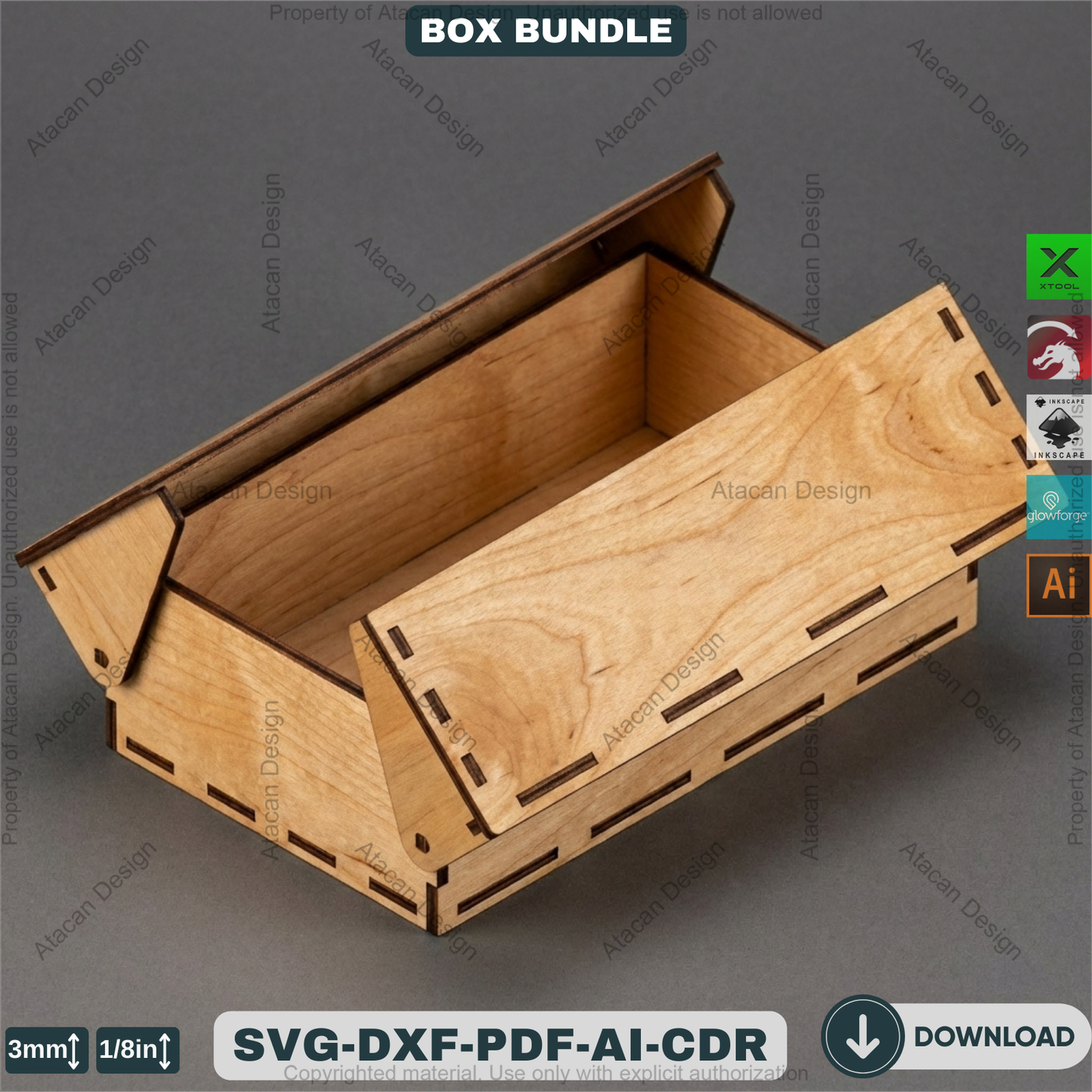 Laser Cut Wooden Storage Box Bundle Pattern Hinged Lid Keepsake Organizer Template 941