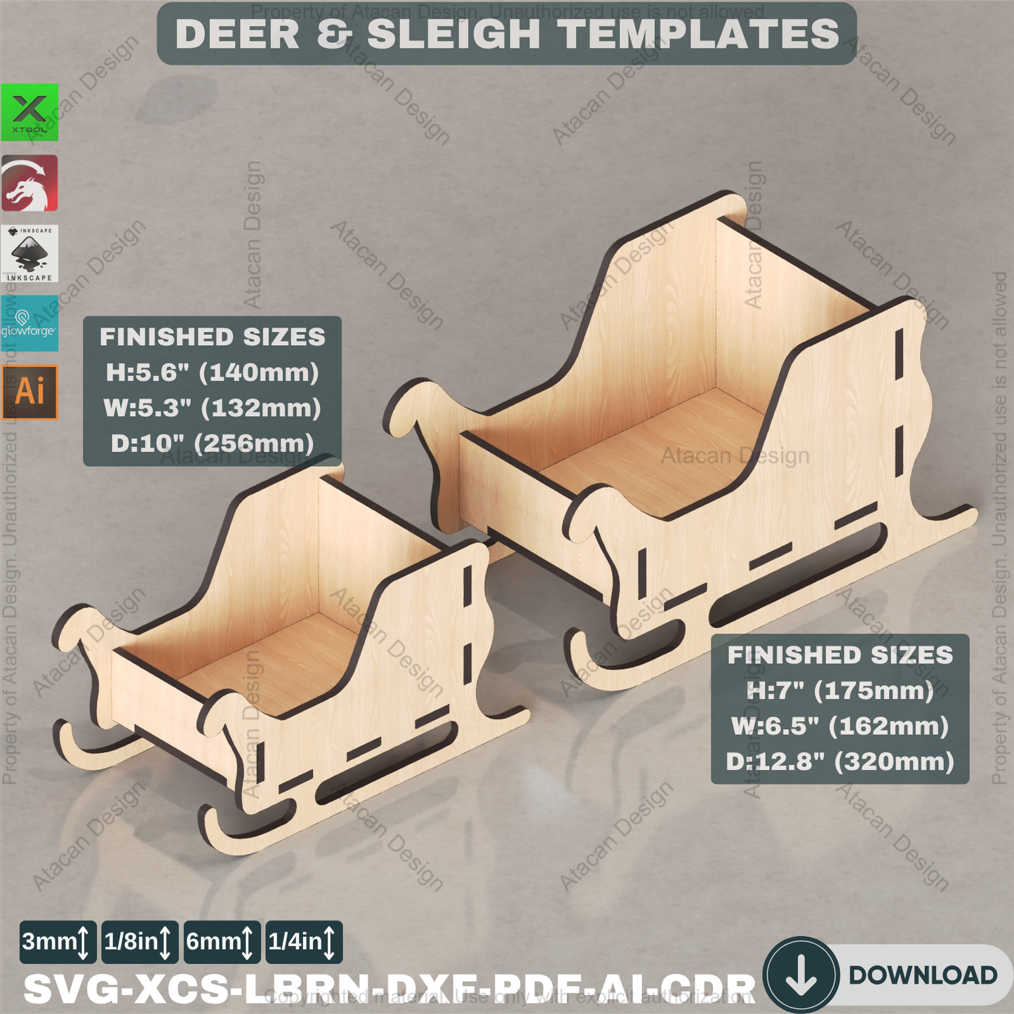 Santa's Sleigh and Reindeer SVG, Laser Cut Candy Holder File, DIY Holiday Project for Xtool & Lightburn