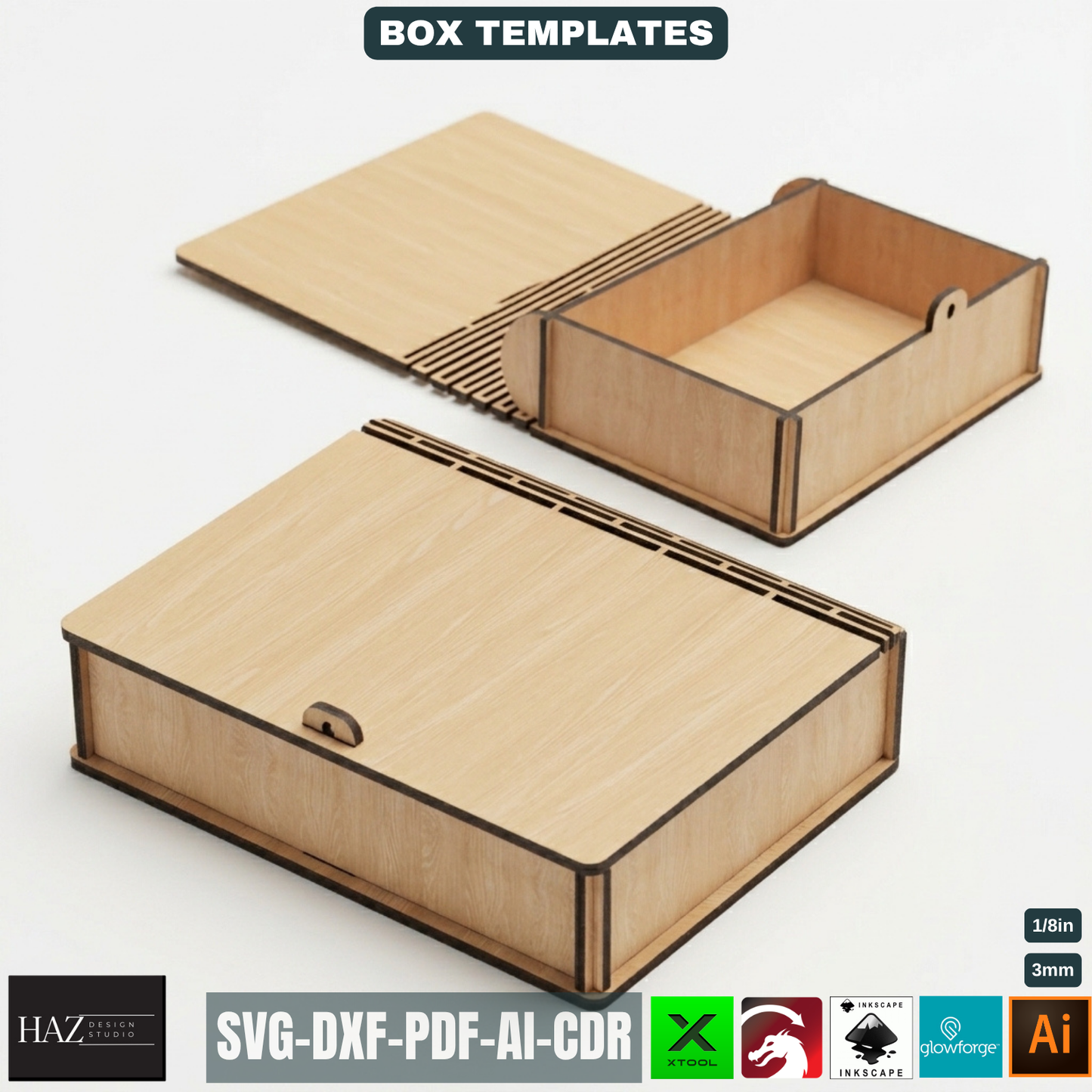 Wooden Keepsake Boxes Living Hinge Box Bundle 5 Sizes, Modern Wood Storage Templates 528