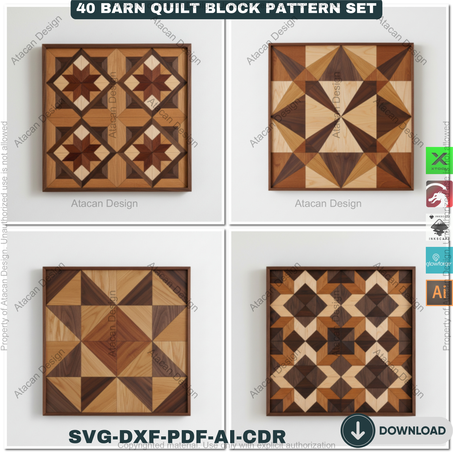 40 Barn Quilt Patterns Mega Bundle DIY Laser Cut Patchwork Blocks Templates for Glowforge Xtool 913