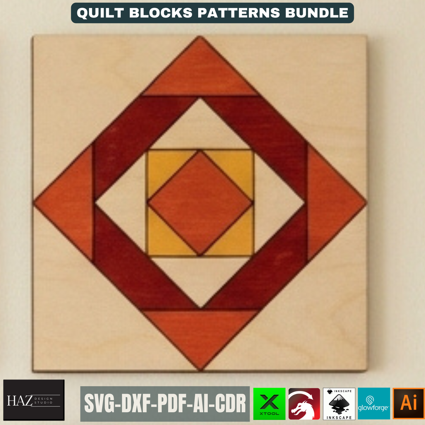 Geometric Barn Quilt Block Pattern Bundle, Wooden Wall Art Laser Cut Template, Modern Mosaic Home Decor 517