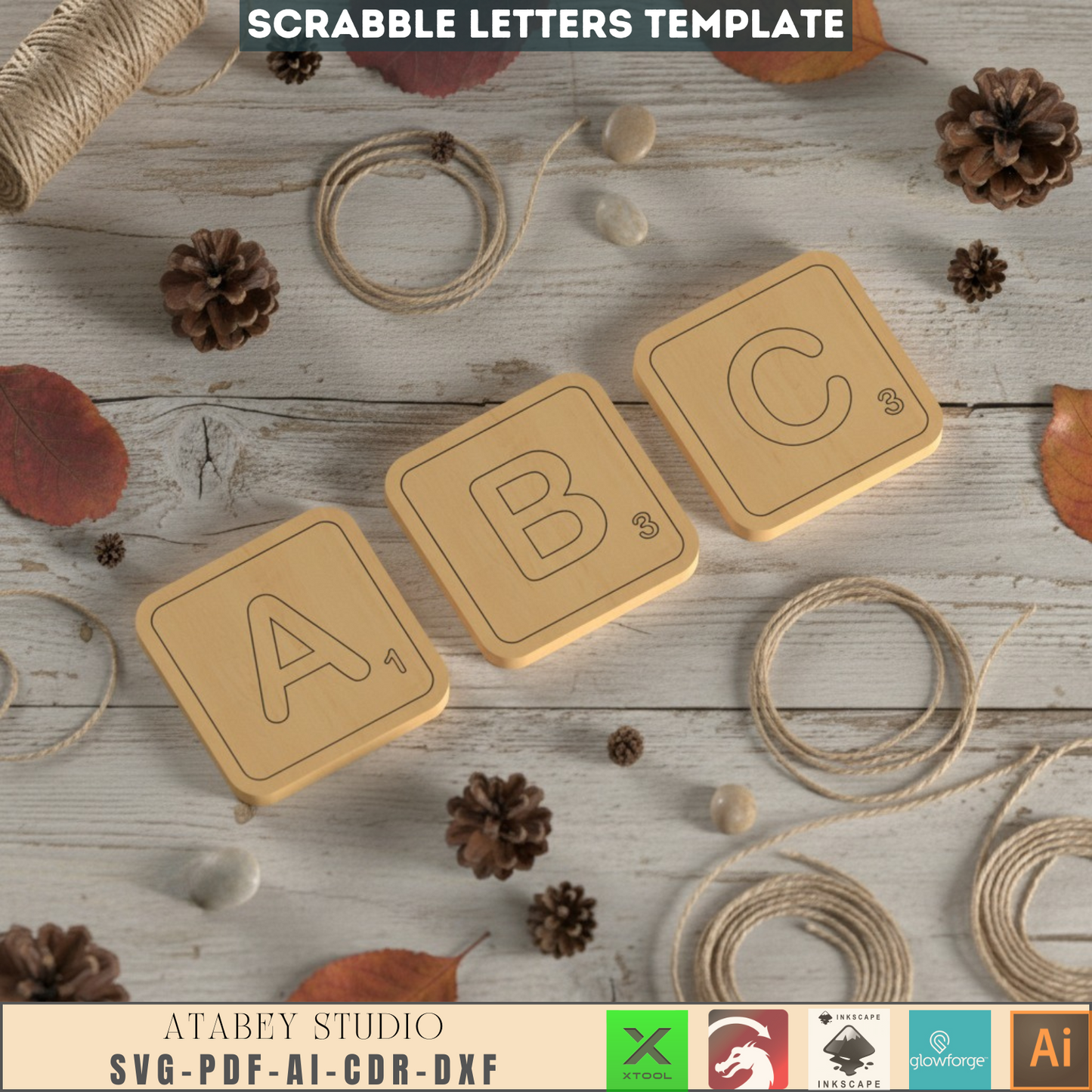 Laser Cut Scrabble Tiles SVG Bundle - Wooden Alphabet Letters Digital Files for Glowforge XTool