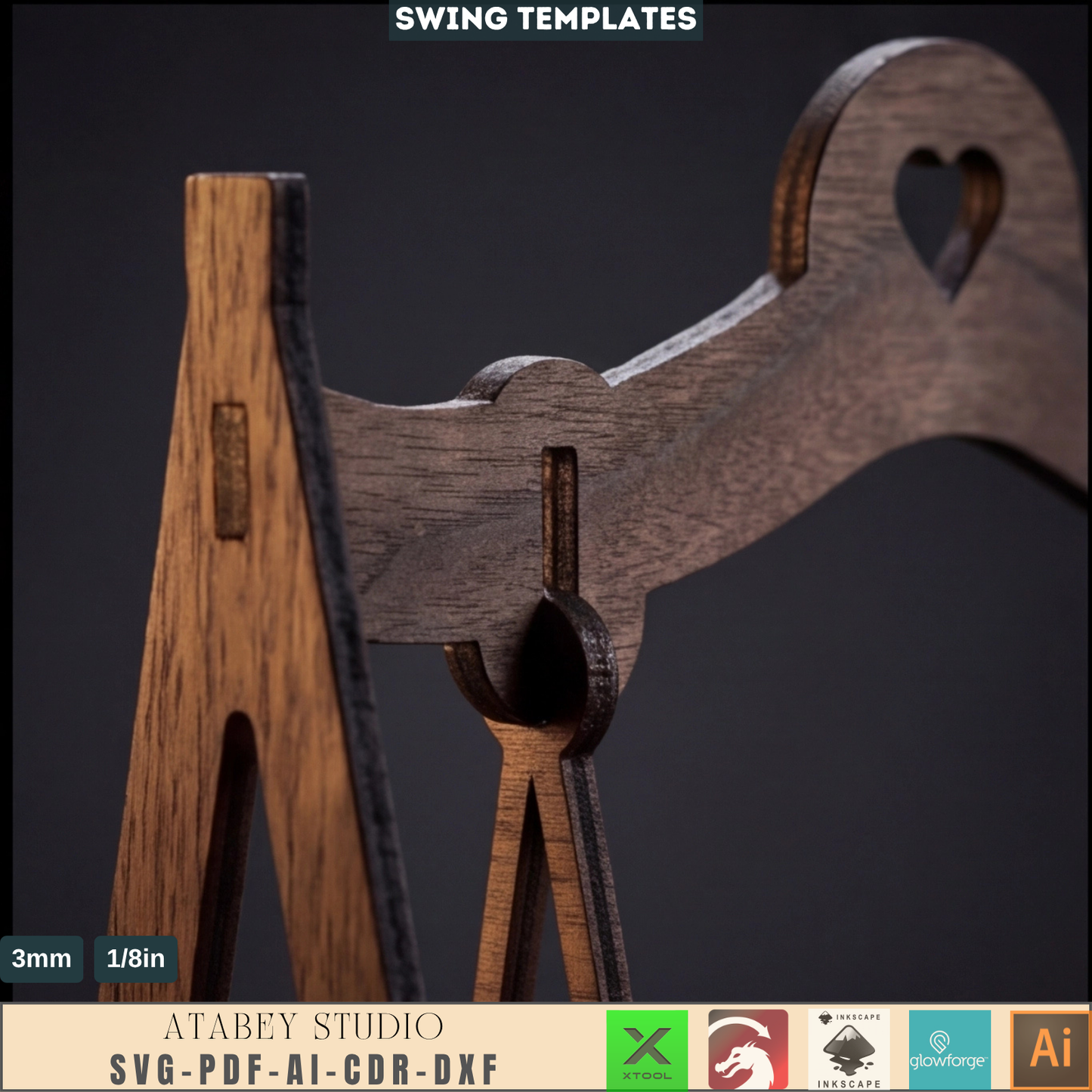 Laser Cut Mini Wooden Swing Template, Dollhouse Furniture Plan, Plywood Toy Cutting Pattern