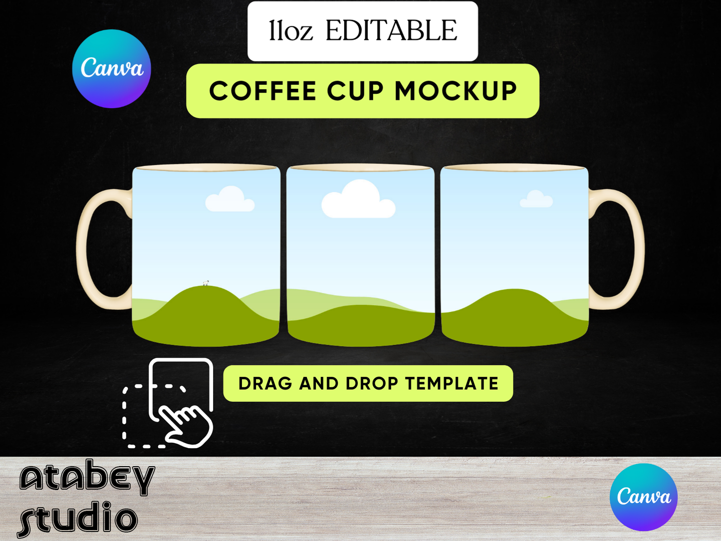 Editable 11oz Coffee Mug Canva Mockup - Drag and Drop Perfect for Your Designs 790