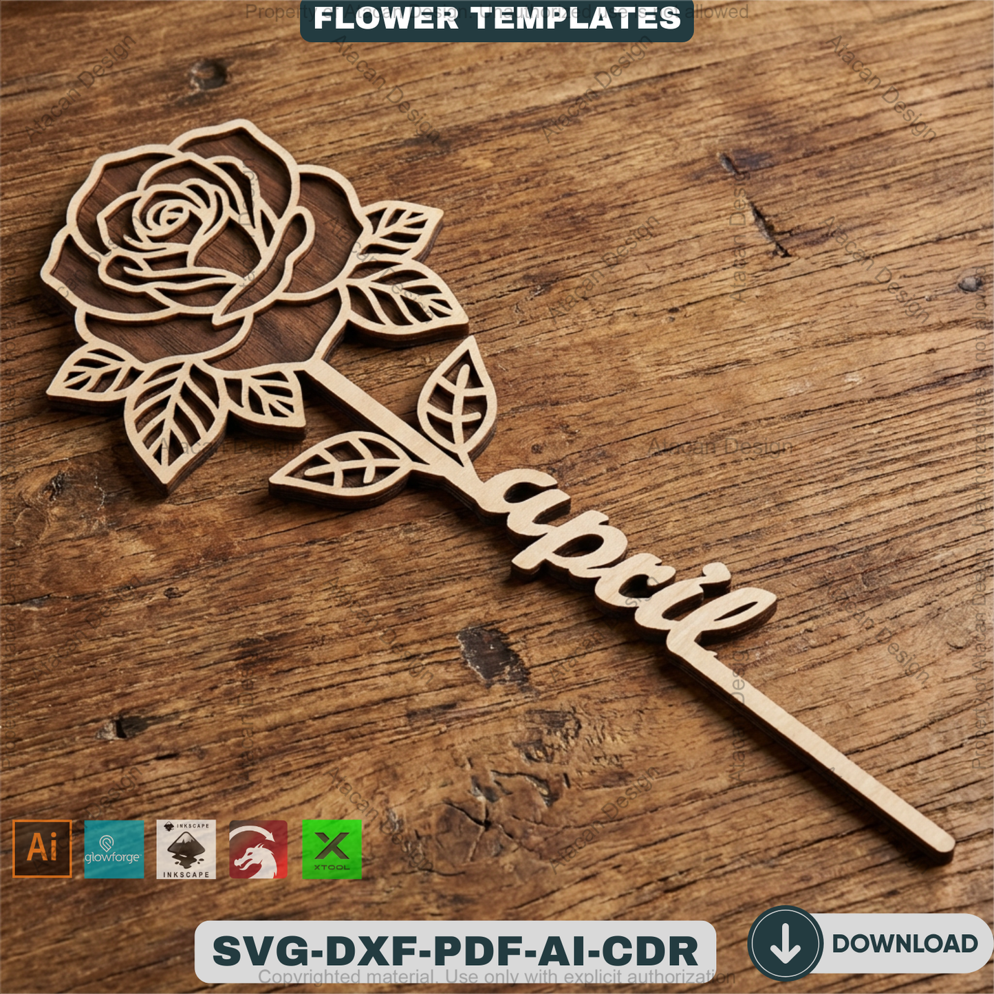 Birth Month Flower Laser Cut Bundle Wooden Floral Stakes Bouquet Topper Designs Personalised Mother Day Gift Laser Ready Templates 932
