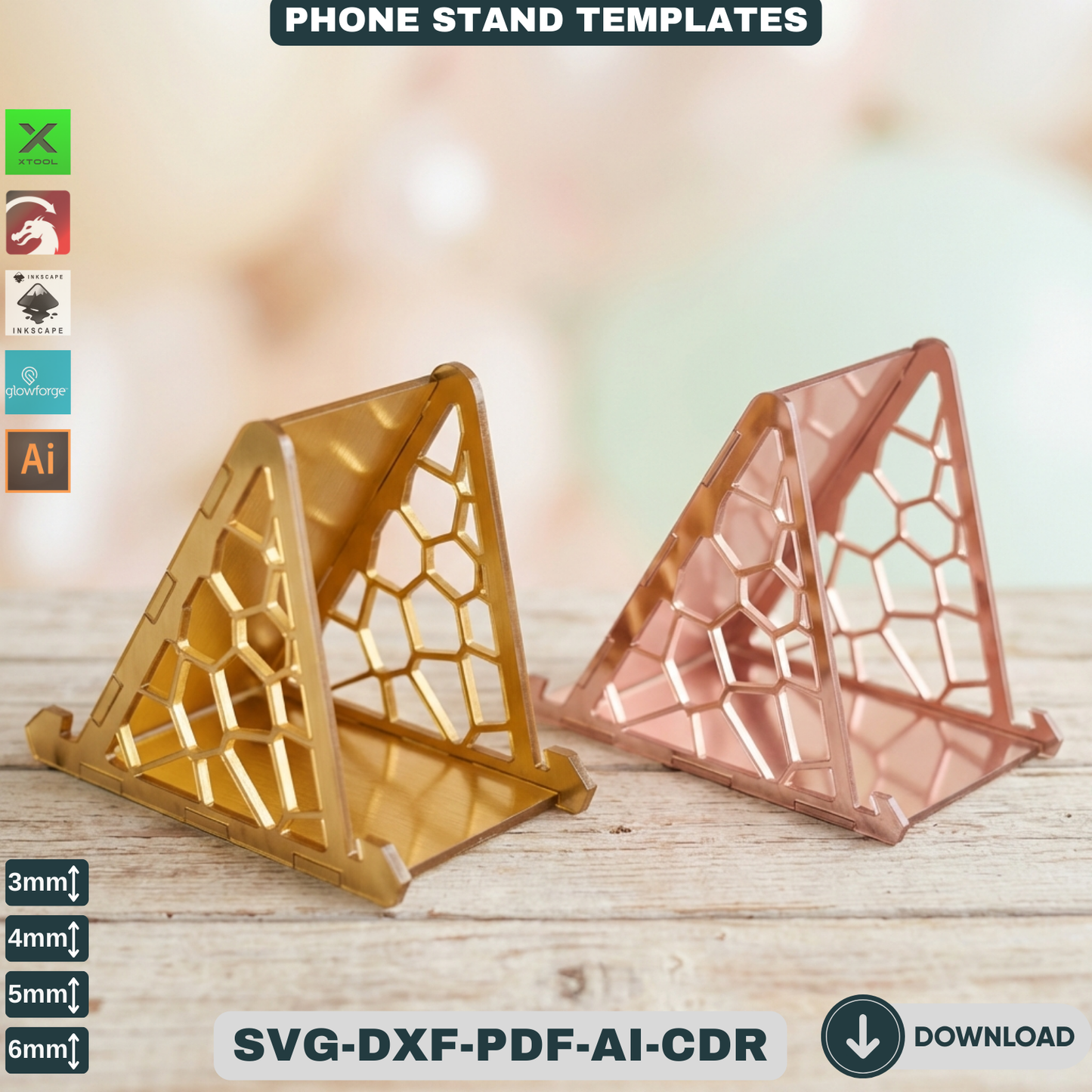 Phone Stand Laser Cut Files /Instant Download / laser cut template / laser cut pattern ADS112