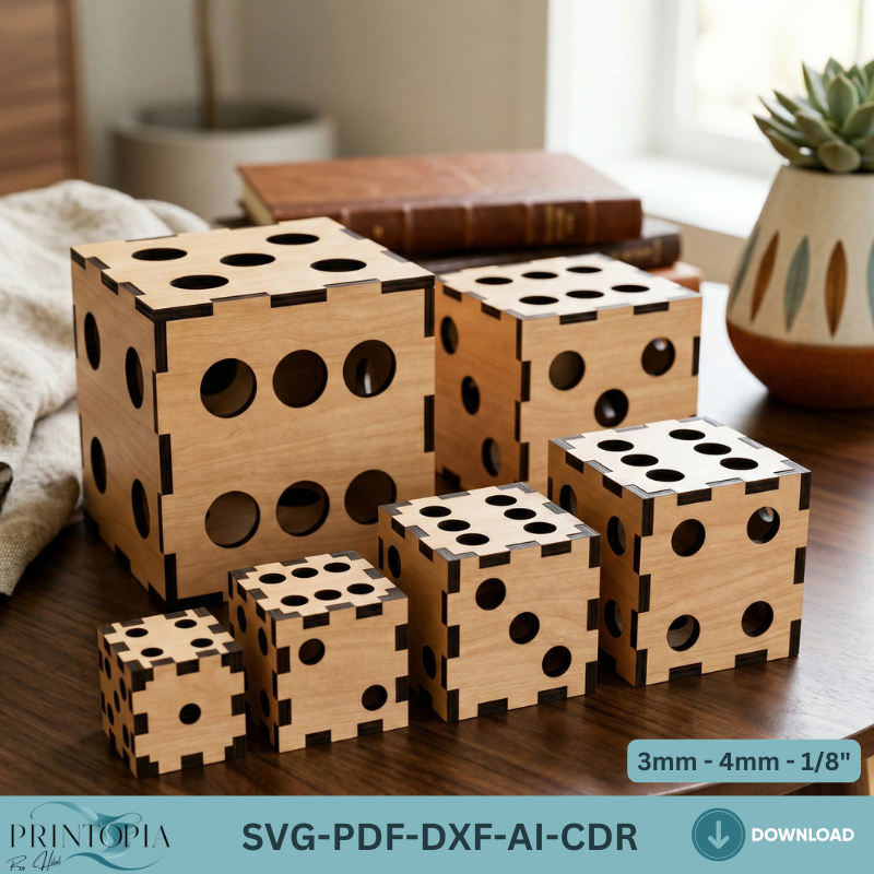 Wooden Dice Box Laser Cut Template, Tabletop RPG Board Game , Wood Dice 329