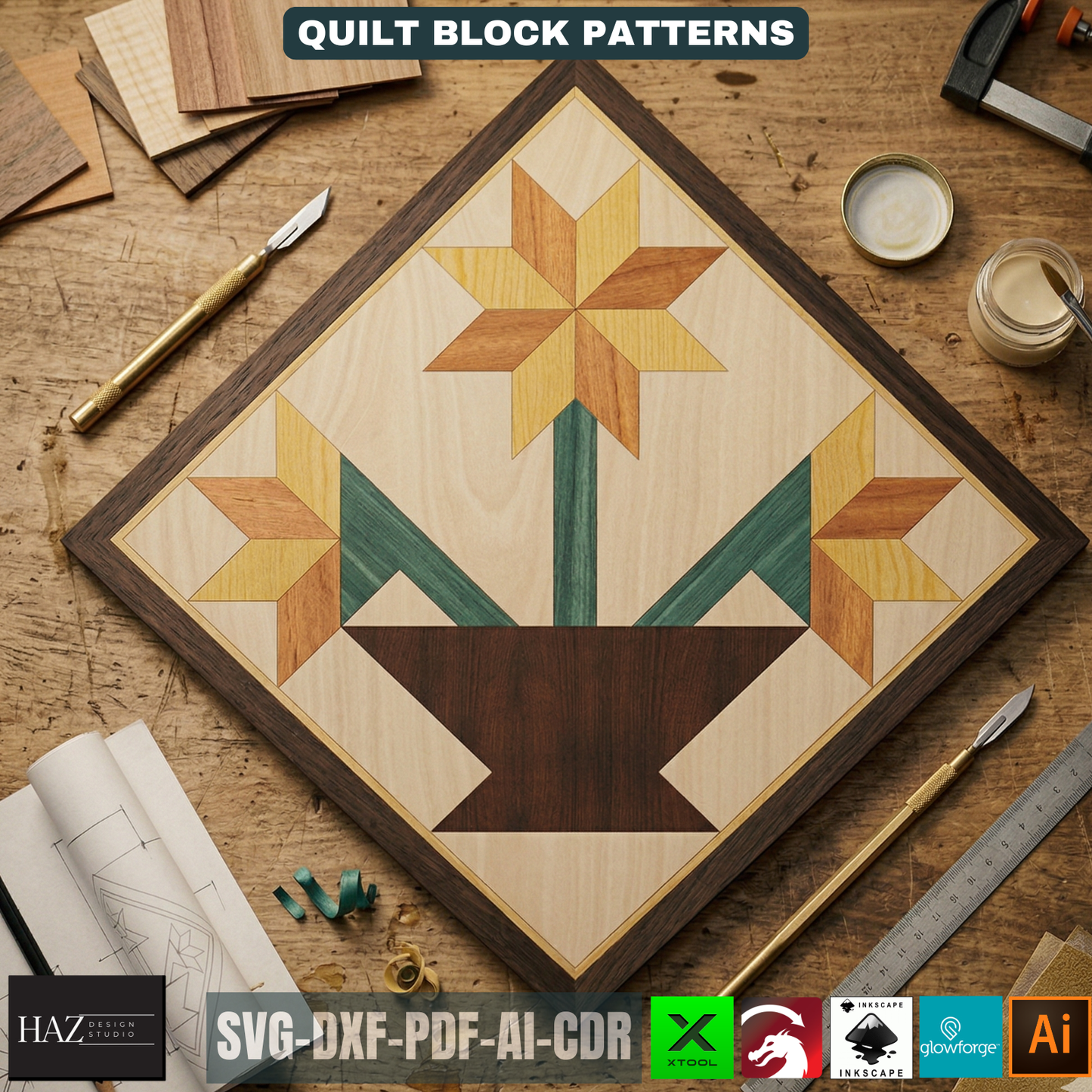 Flower Basket Barn Quilt Pattern Laser Cut Design for Wooden Wall Art Farmhouse Decor 020
