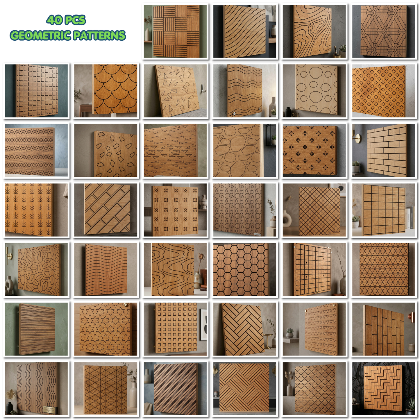 40 Geometric Wall Art Patterns / Wooden LaserCut Panel Decor / Abstract Geometric Seamless Designs  946