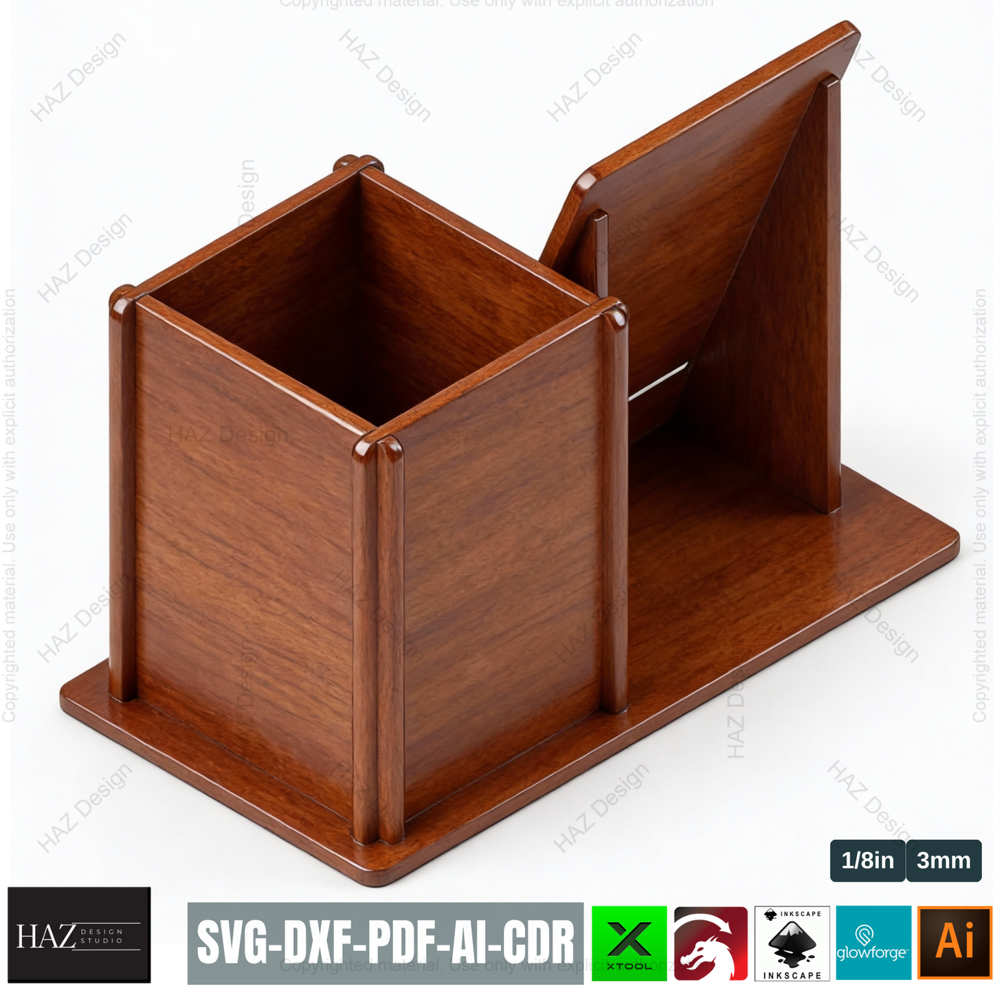 Laser Cut Desk Organizer Phone Stand and Pencil Holder Design Wood Office Decor Pen Pot Digital Pattern 513