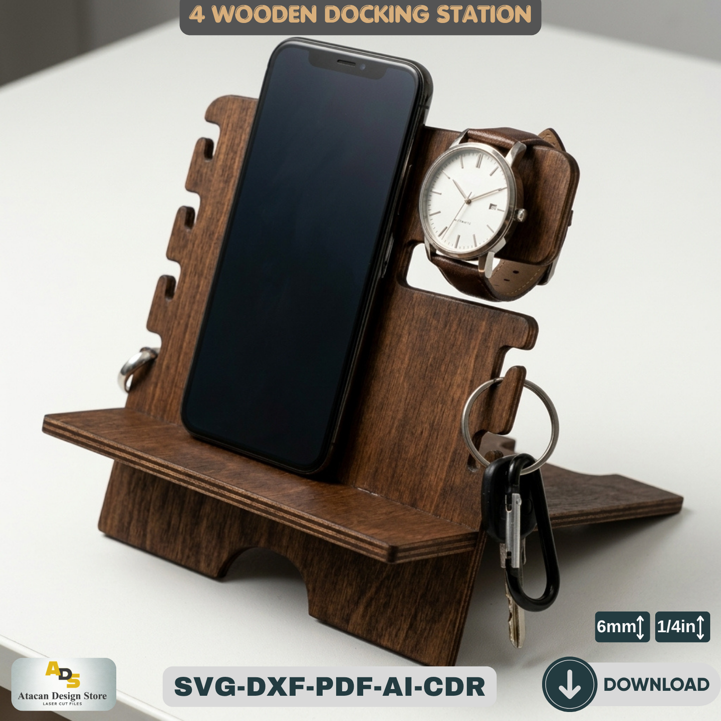 Wood Docking Station / Desk Organizer Phone Stand / Watch Holder / Father's Day Gift 947