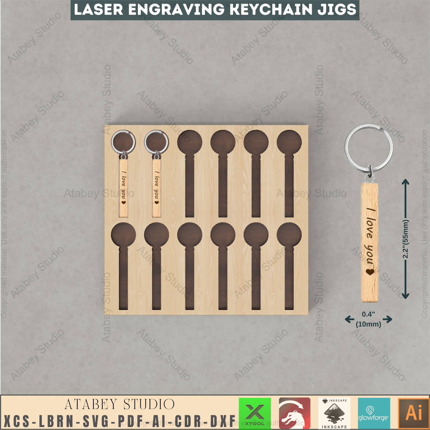 Laser Keychain Jig Templates Bundle | Precision Alignment Wood Jig | Xtool Glowforge Lightburn Compatible 944