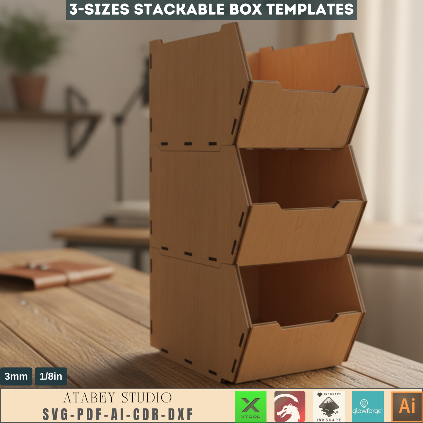 Desk Organizer Stackable Storage Box Svg - Wood Desktop Organizer Storage Bin 575