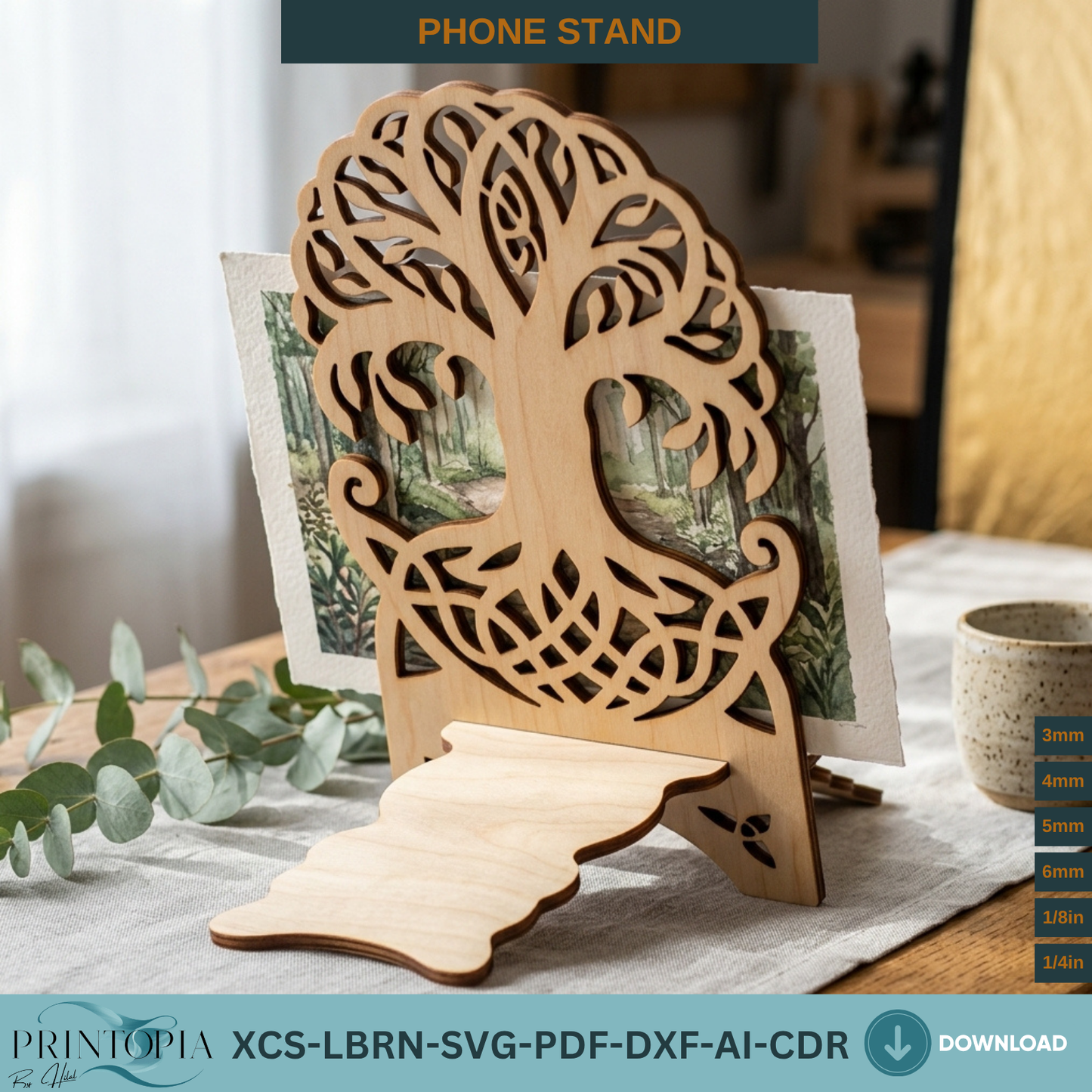 Celtic Tree of Life Wooden Phone Stand Laser Cut File SVG DXF Template