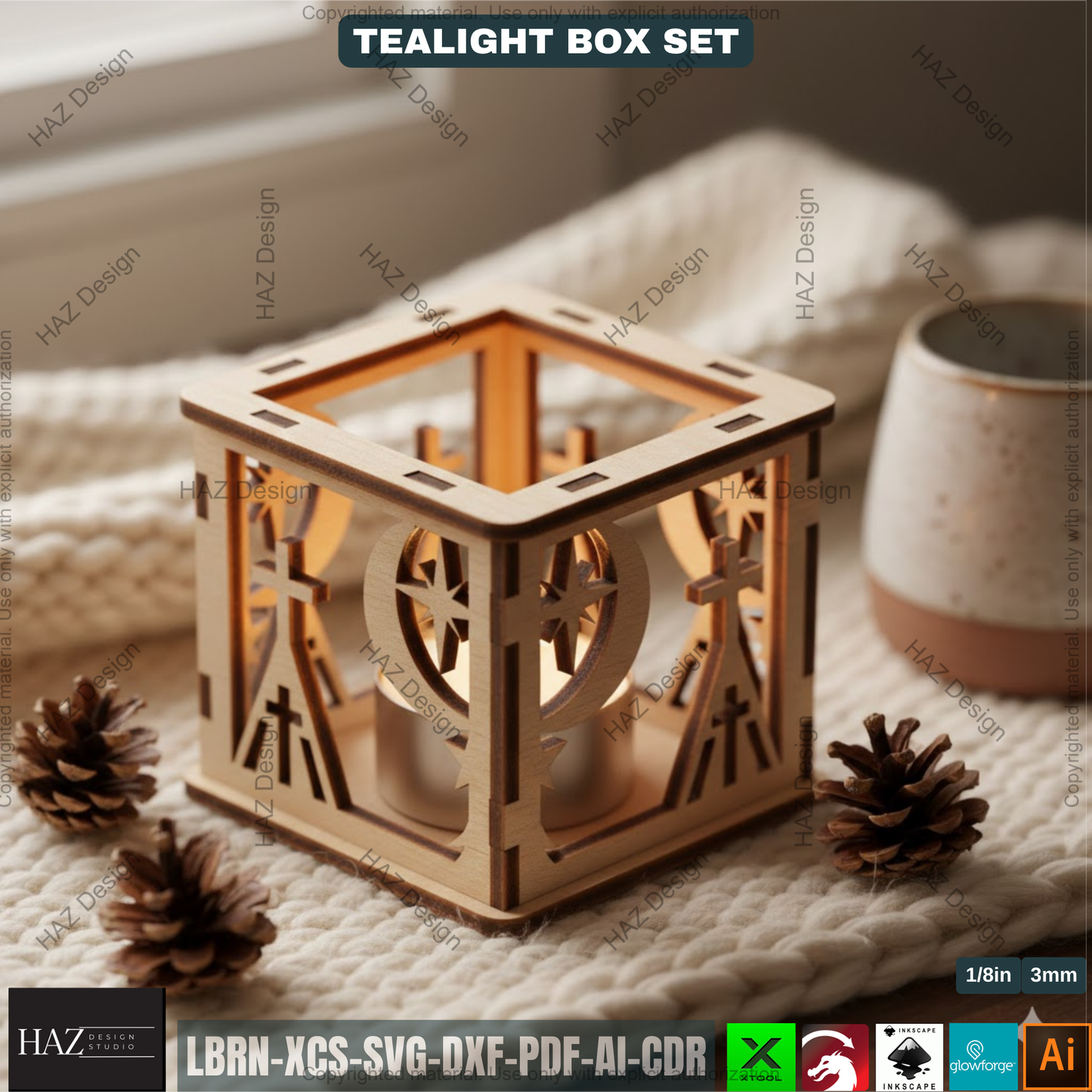 Christmas Lantern Templates | Laser Cut Candle Holders | Holiday Tealight Box Bundle | Festive Light Decor Cutting Designs 501