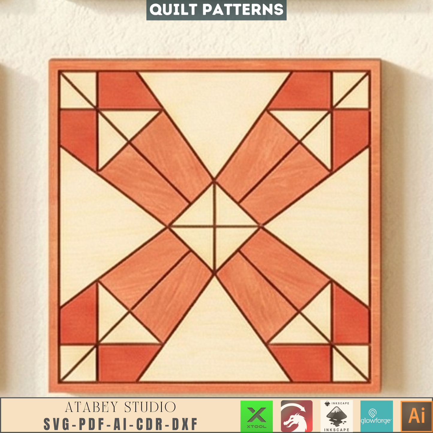 Barn Quilt Laser Cut Wood Wall Art Geometric Block Patterns Rustic Farmhouse Decor 989