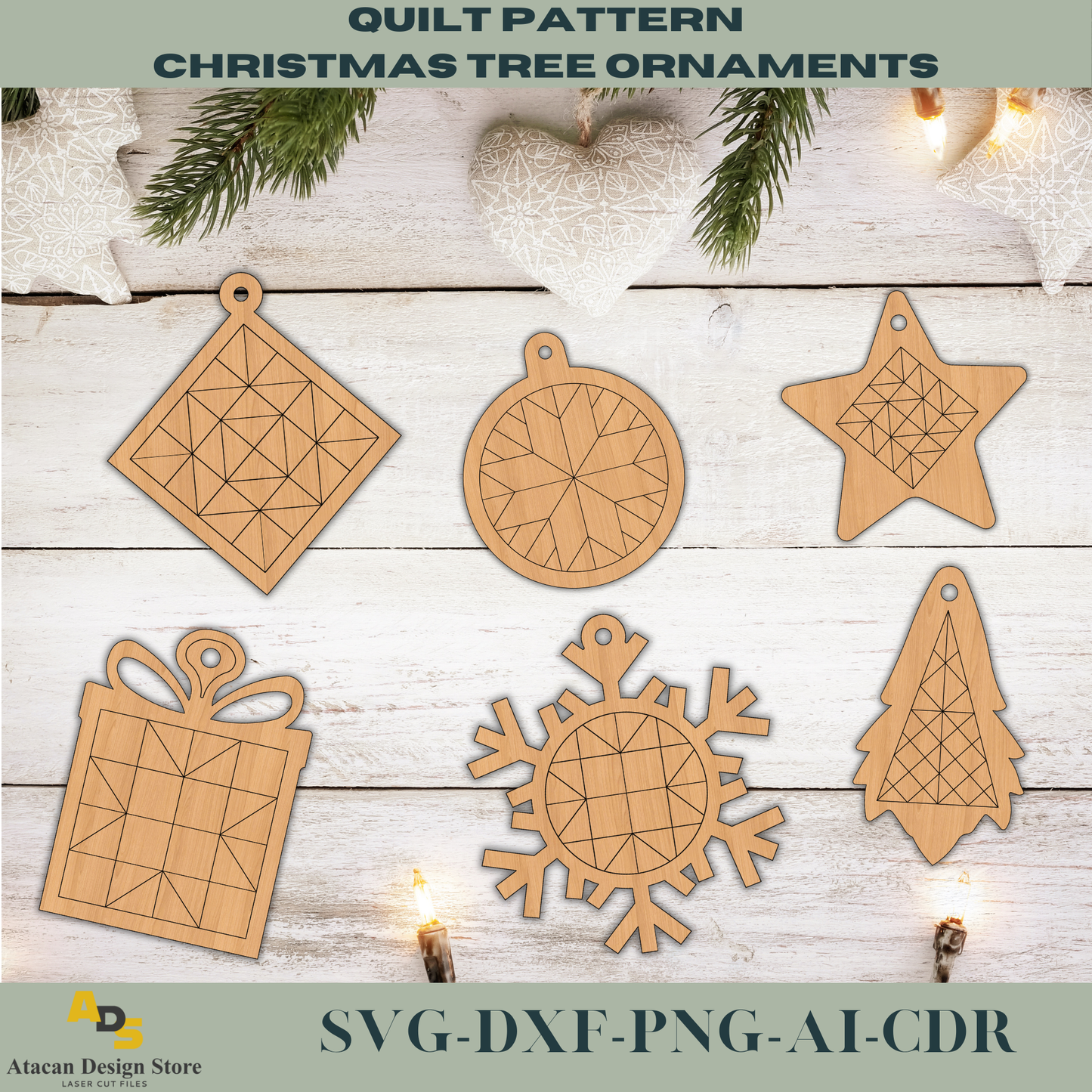 Quilt Pattern Christmas Tree Ornaments – Unique Laser Cut Holiday Decor 731