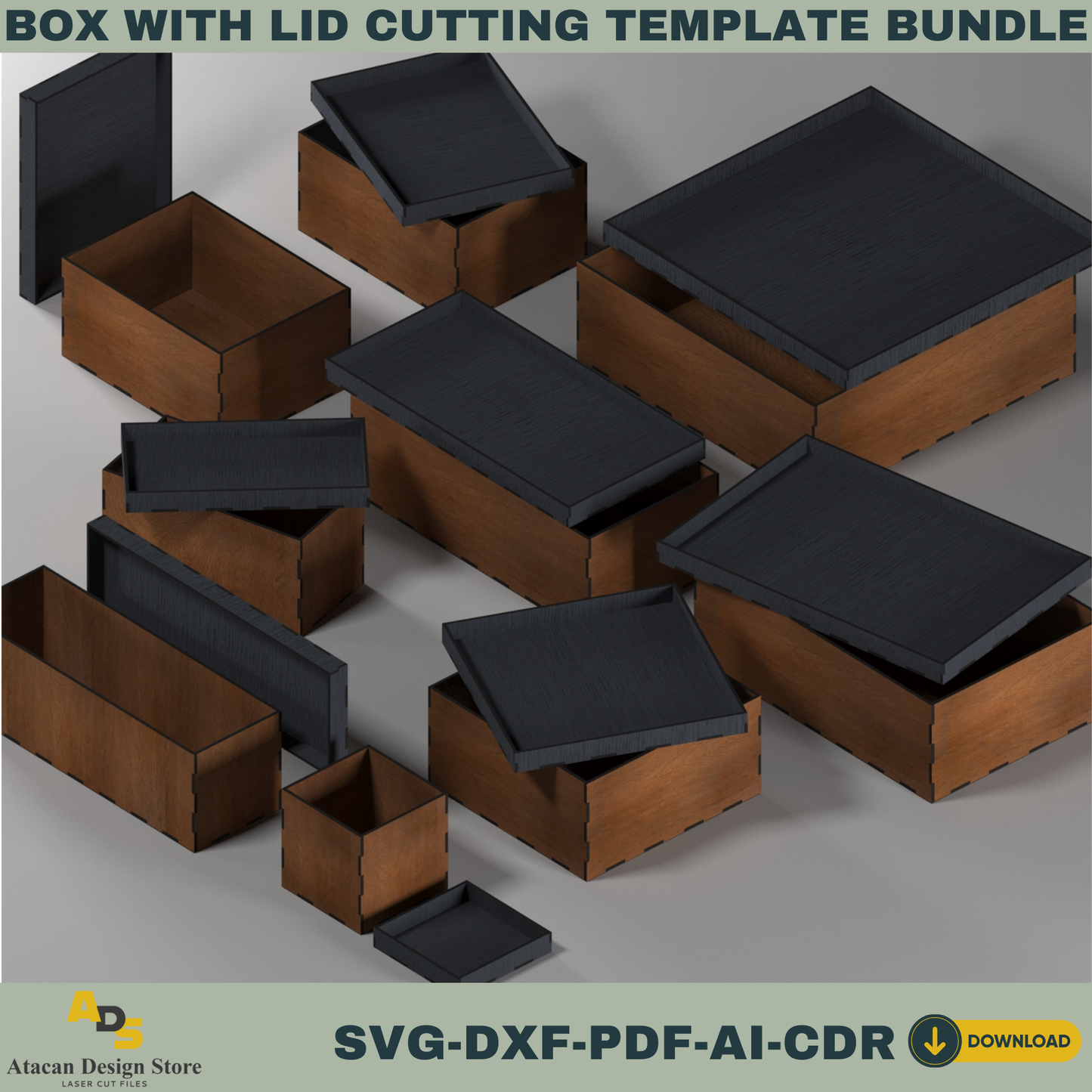 Box with Lid Template Bundle – Perfect for Laser Cutting, Create Multiple Box Sizes for Storage & Gift Packaging 761