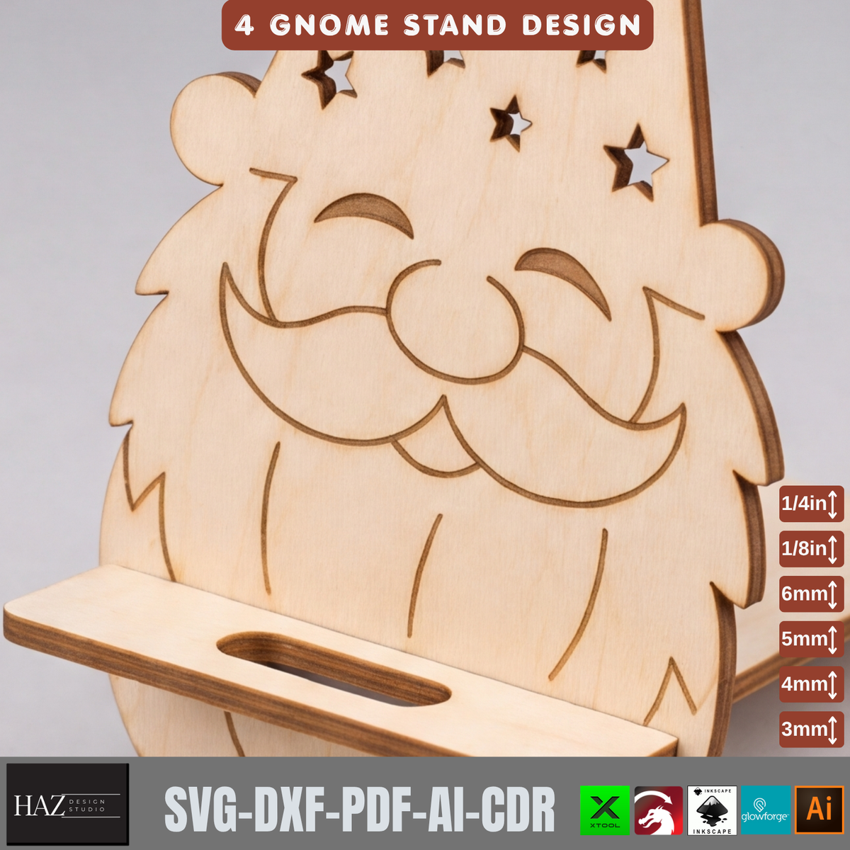 Wooden Gnome Phone Holder Laser Cut Template | 4 Holiday Stand Designs 573