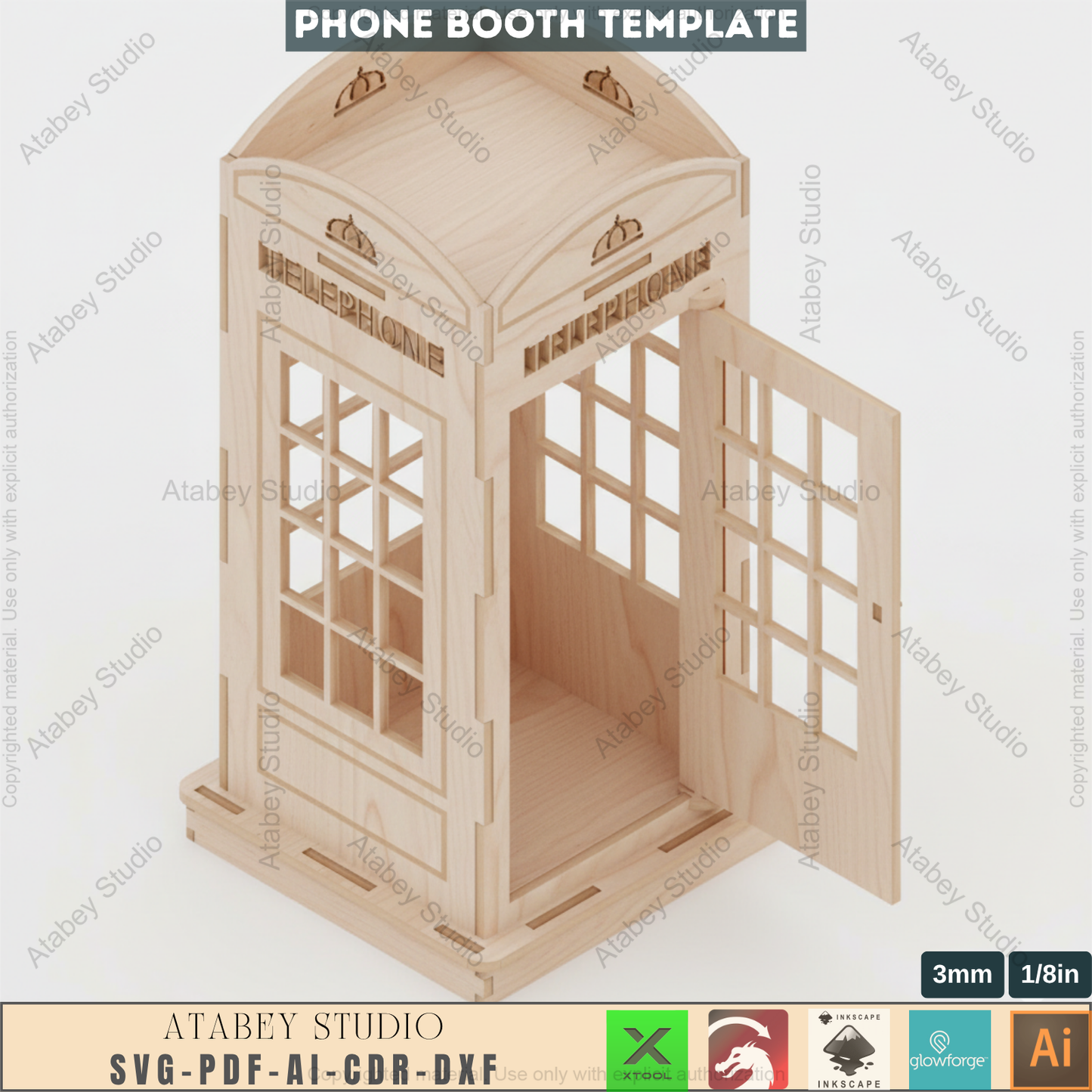 Classic British Phone Booth - Laser Cut Files, DIY Wooden Model Kit, Iconic London Telephone Box Plans 088